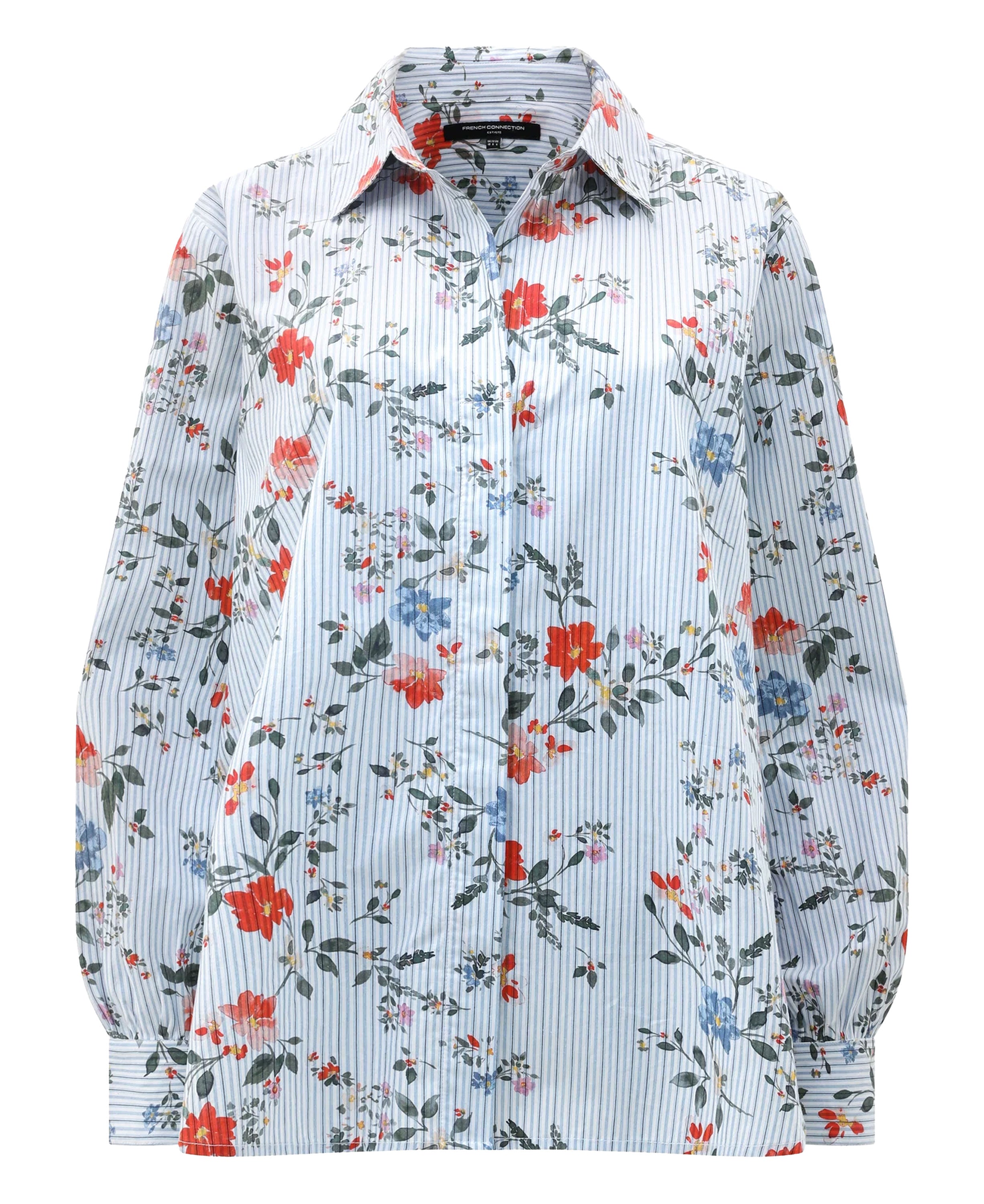 Floral Stripe Printed Long Sleeve Shirt - Floral Multi