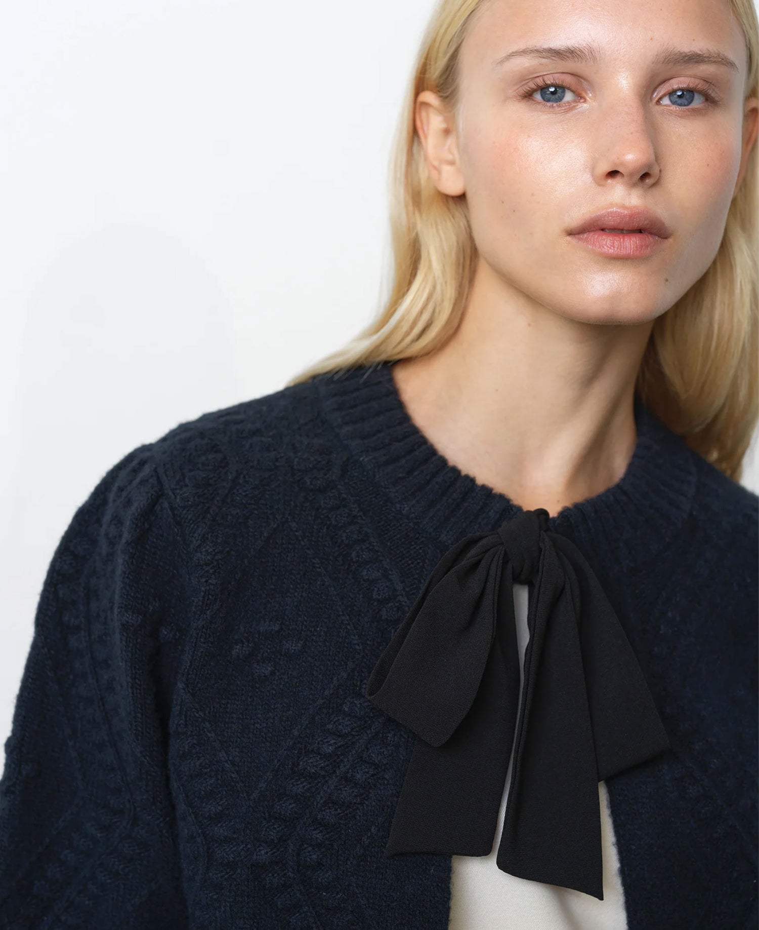 Kitty Bobble Bow Cardigan - Navy Black