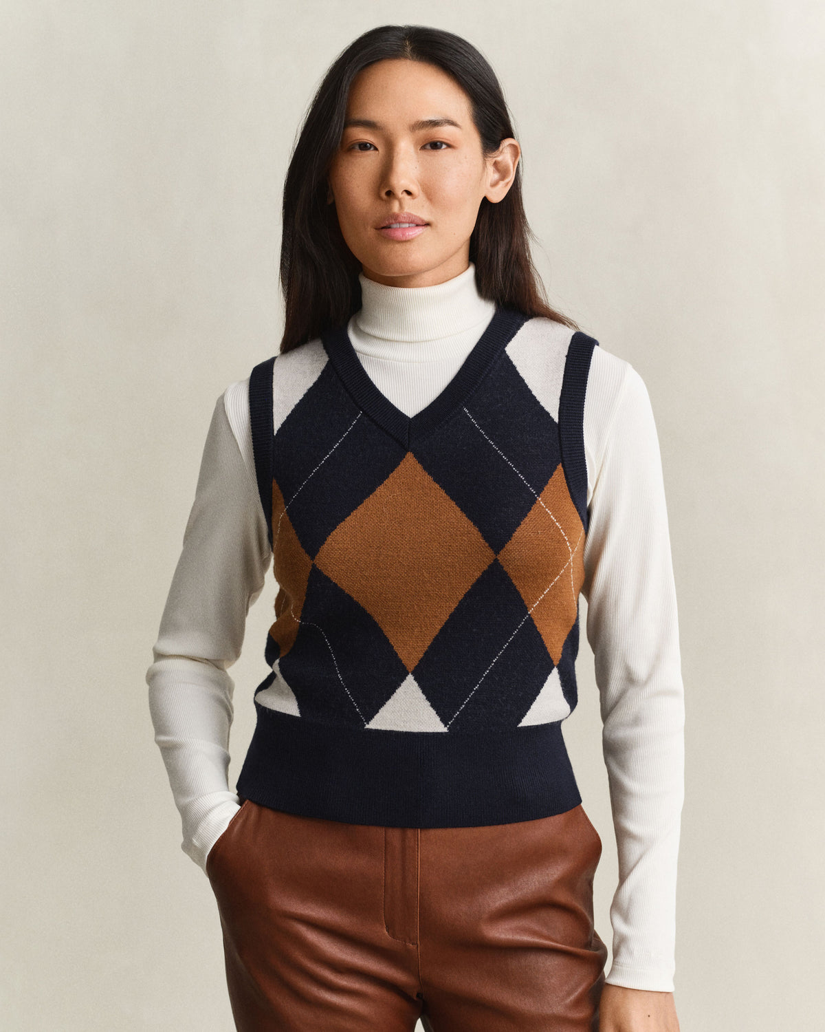 Argyle V-Neck Vest - Evening Blue