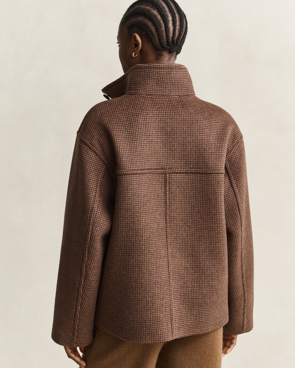 Checked Wool Blend Jacket - Deep Brown