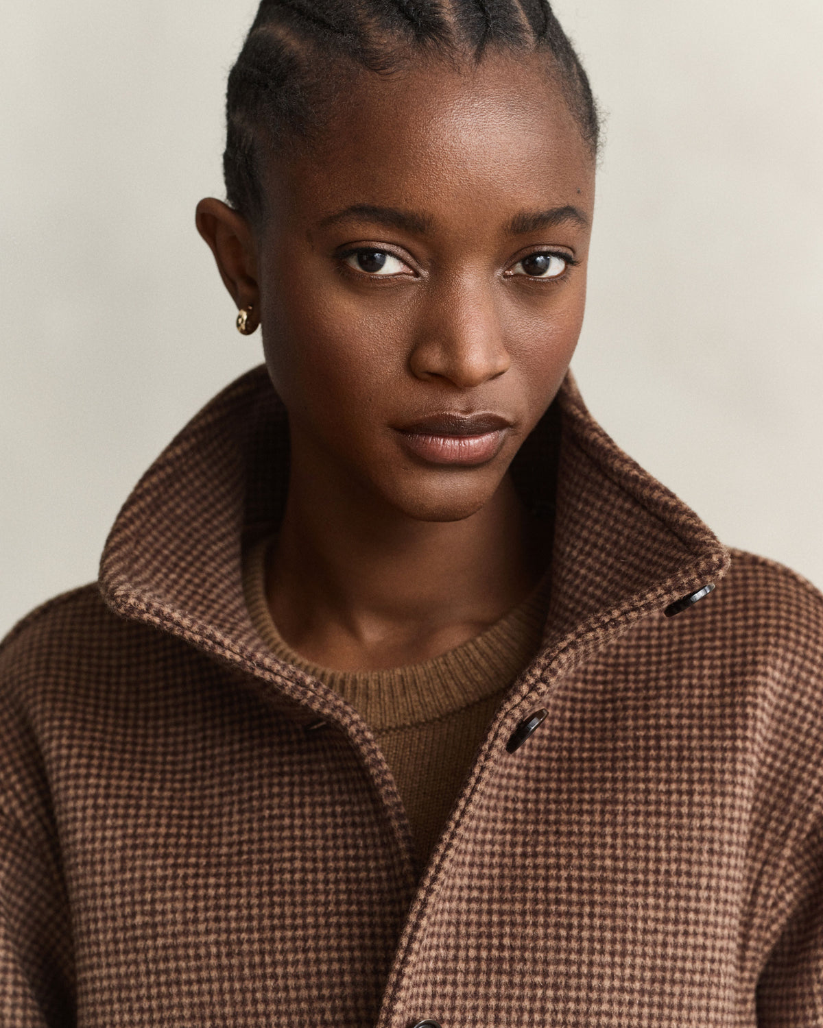 Checked Wool Blend Jacket - Deep Brown