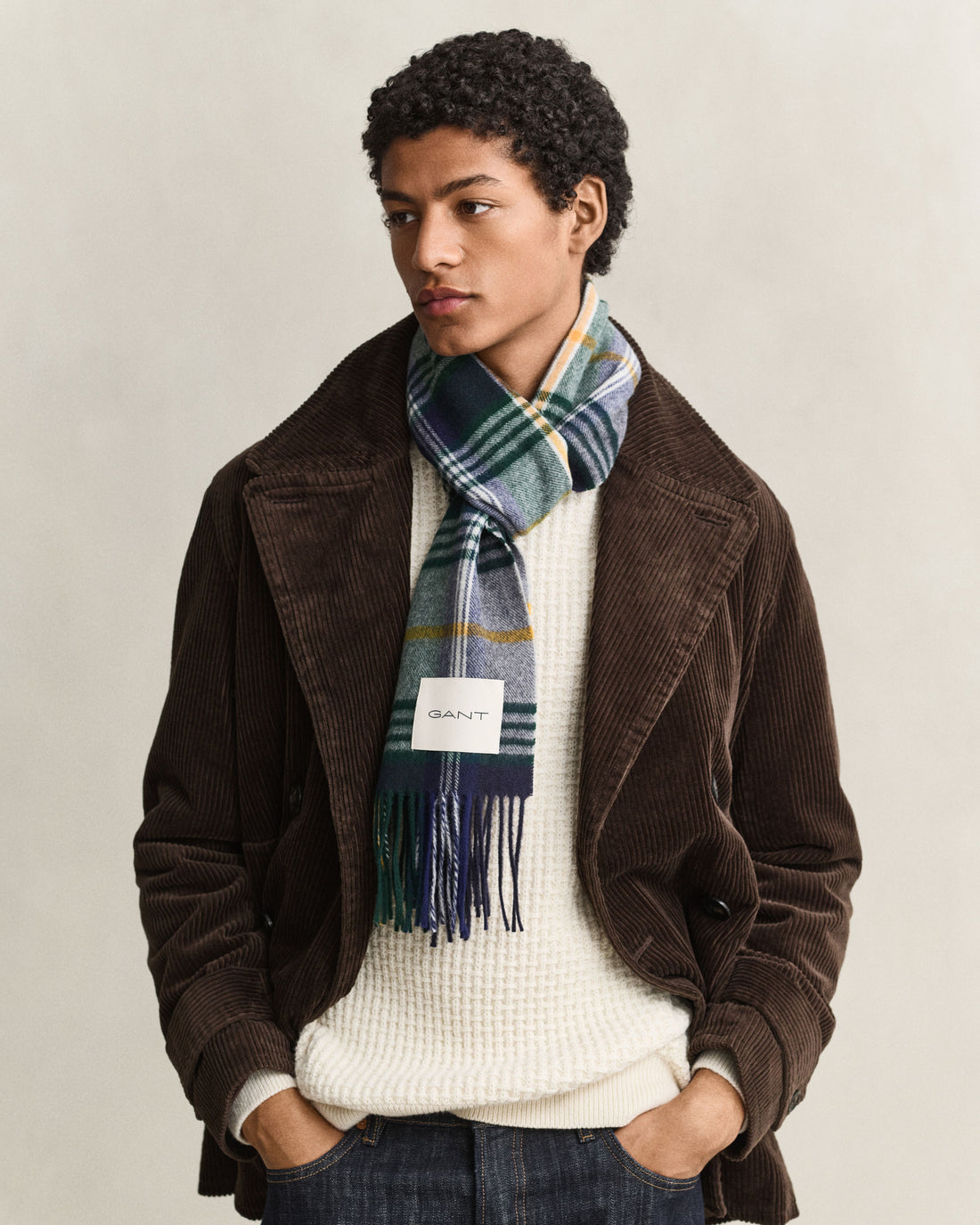 Checked Wool Scarf - Marine