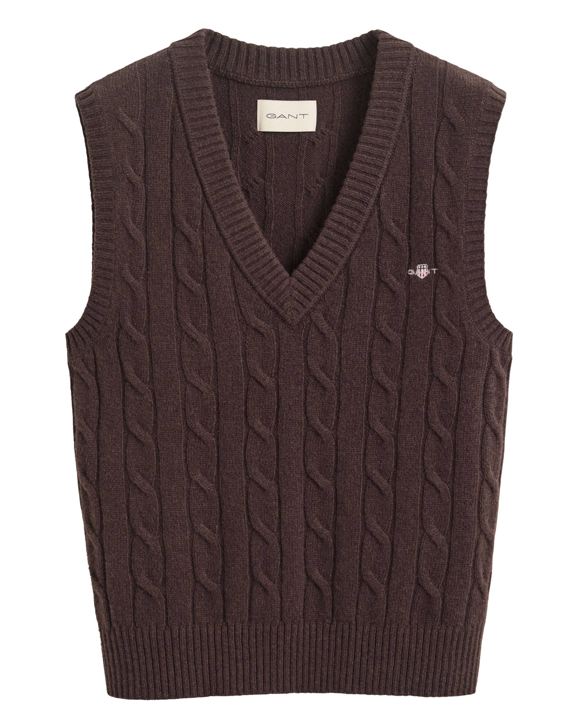 Lambswool Cable Knit Vest - Deep Brown