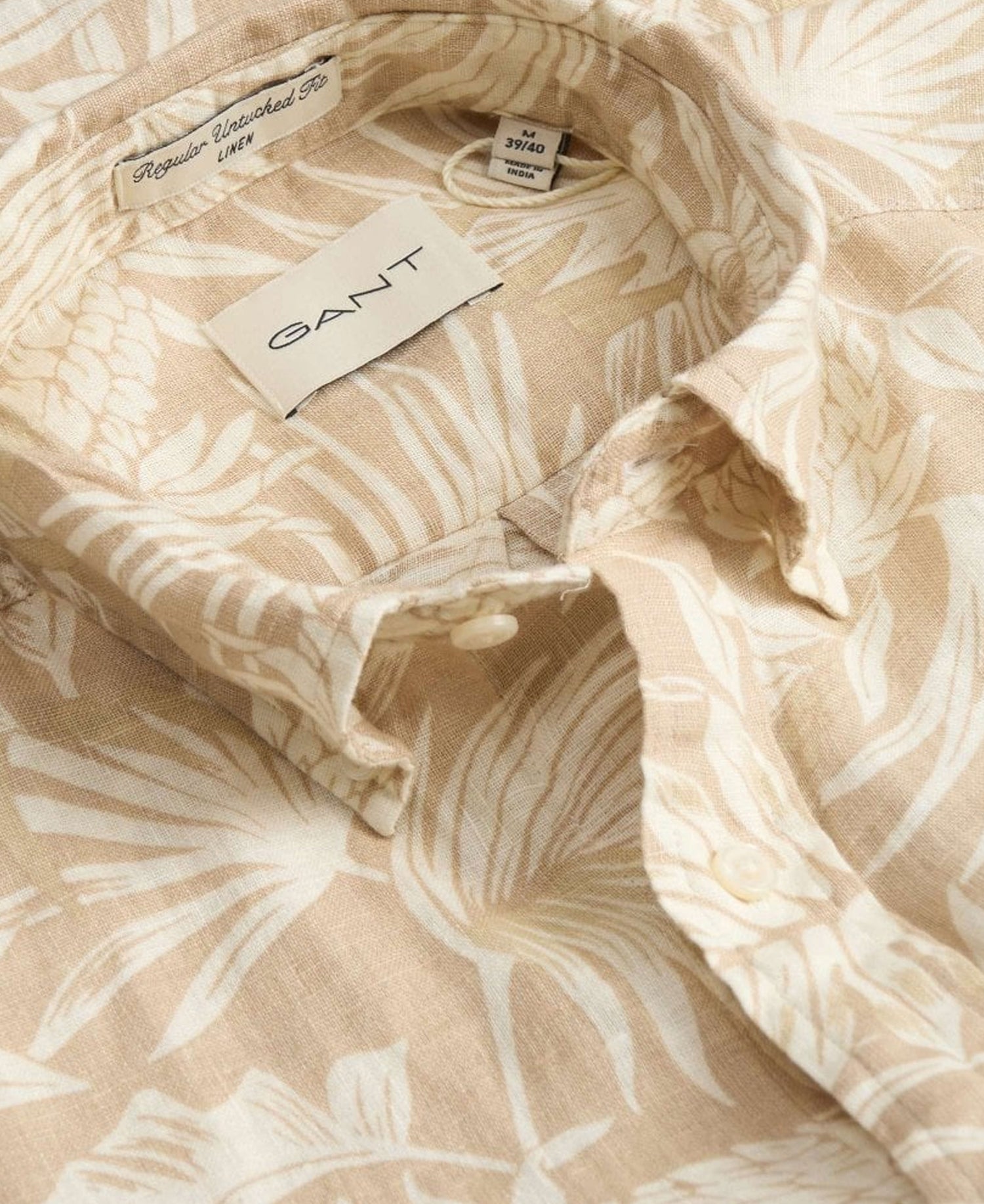 Regular Fit Botanical Linen Print Shirt - Dry Sand