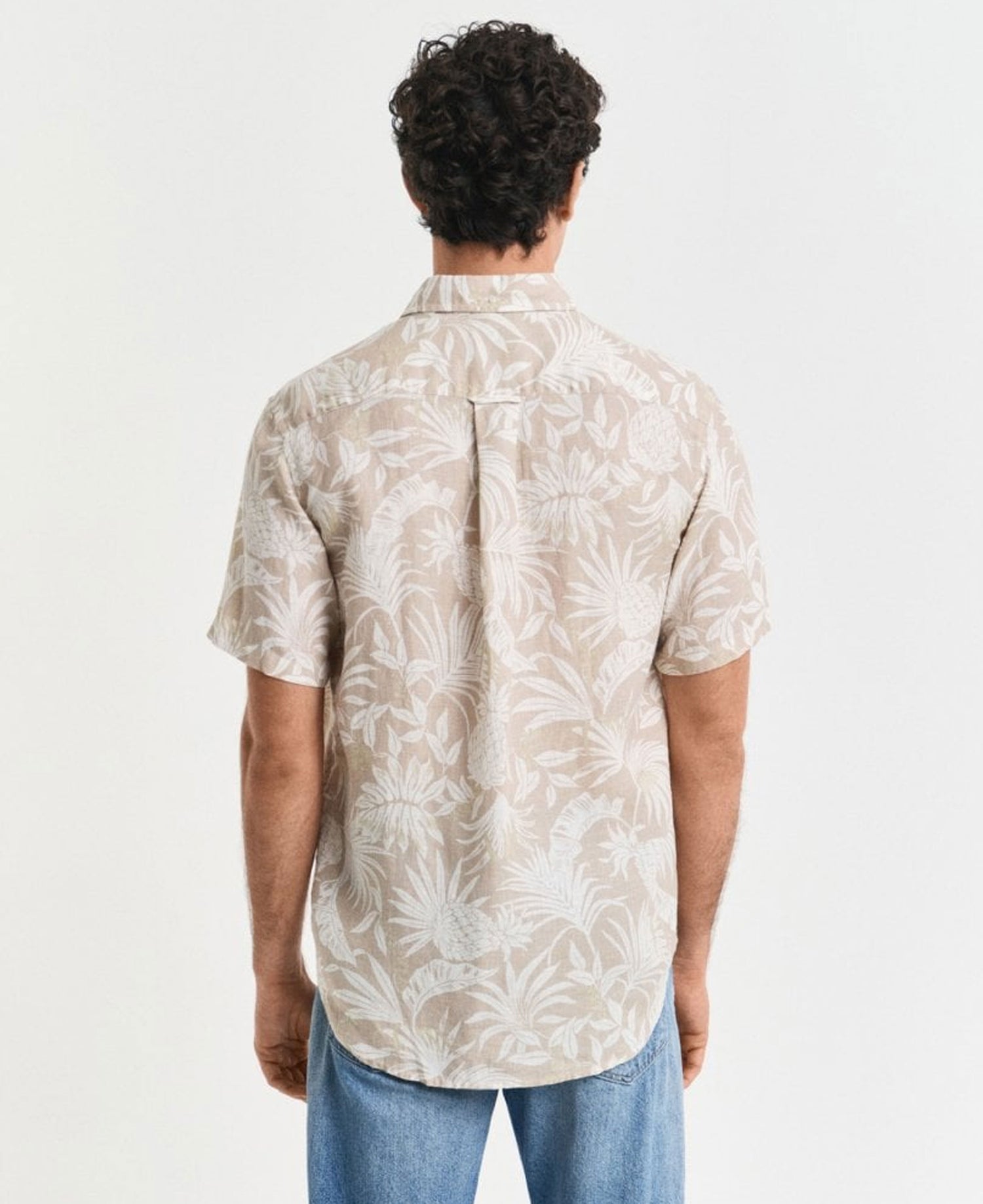 Regular Fit Botanical Linen Print Shirt - Dry Sand