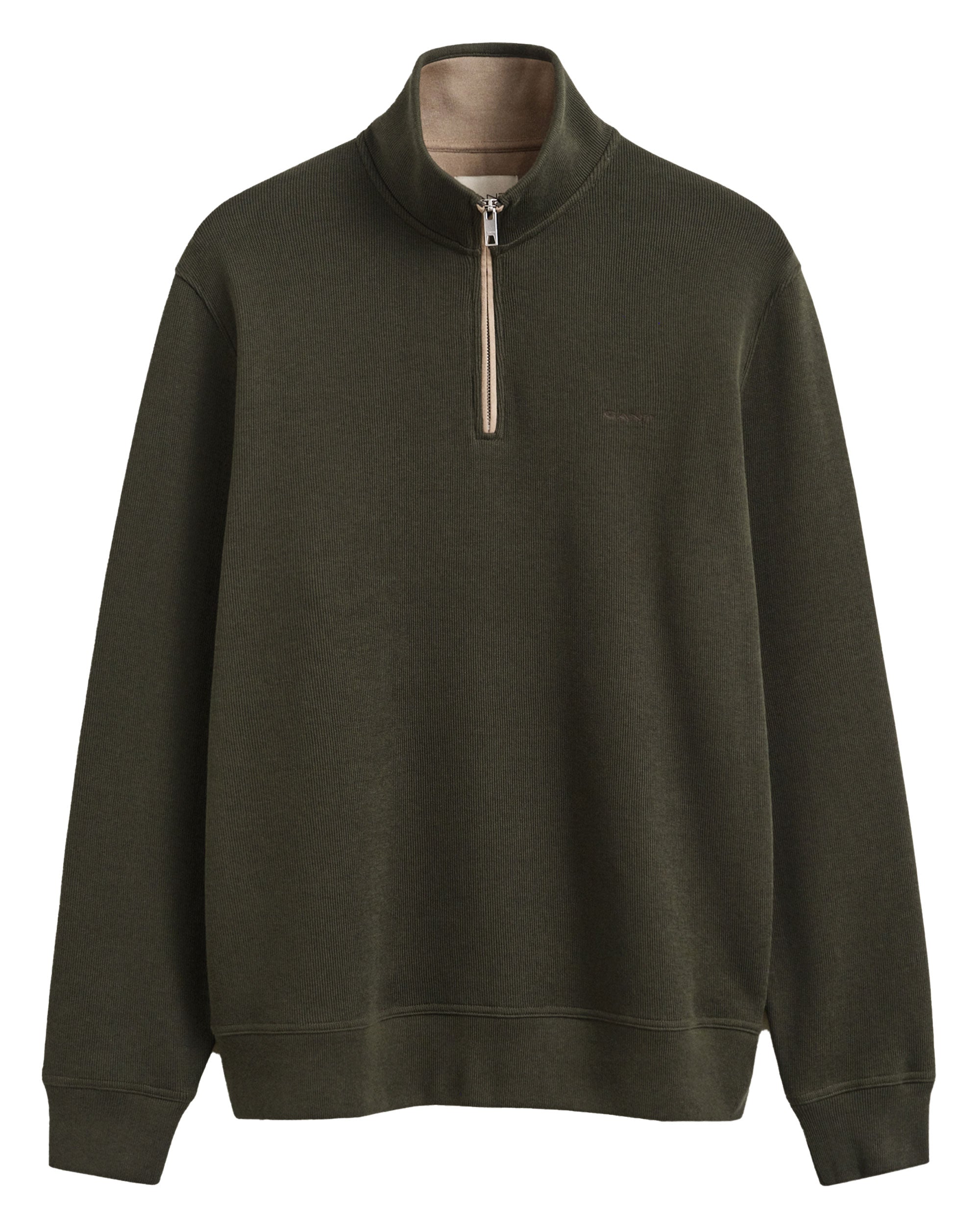 Sacker Rib Half Zip Sweatshirt - Dark Moss Green
