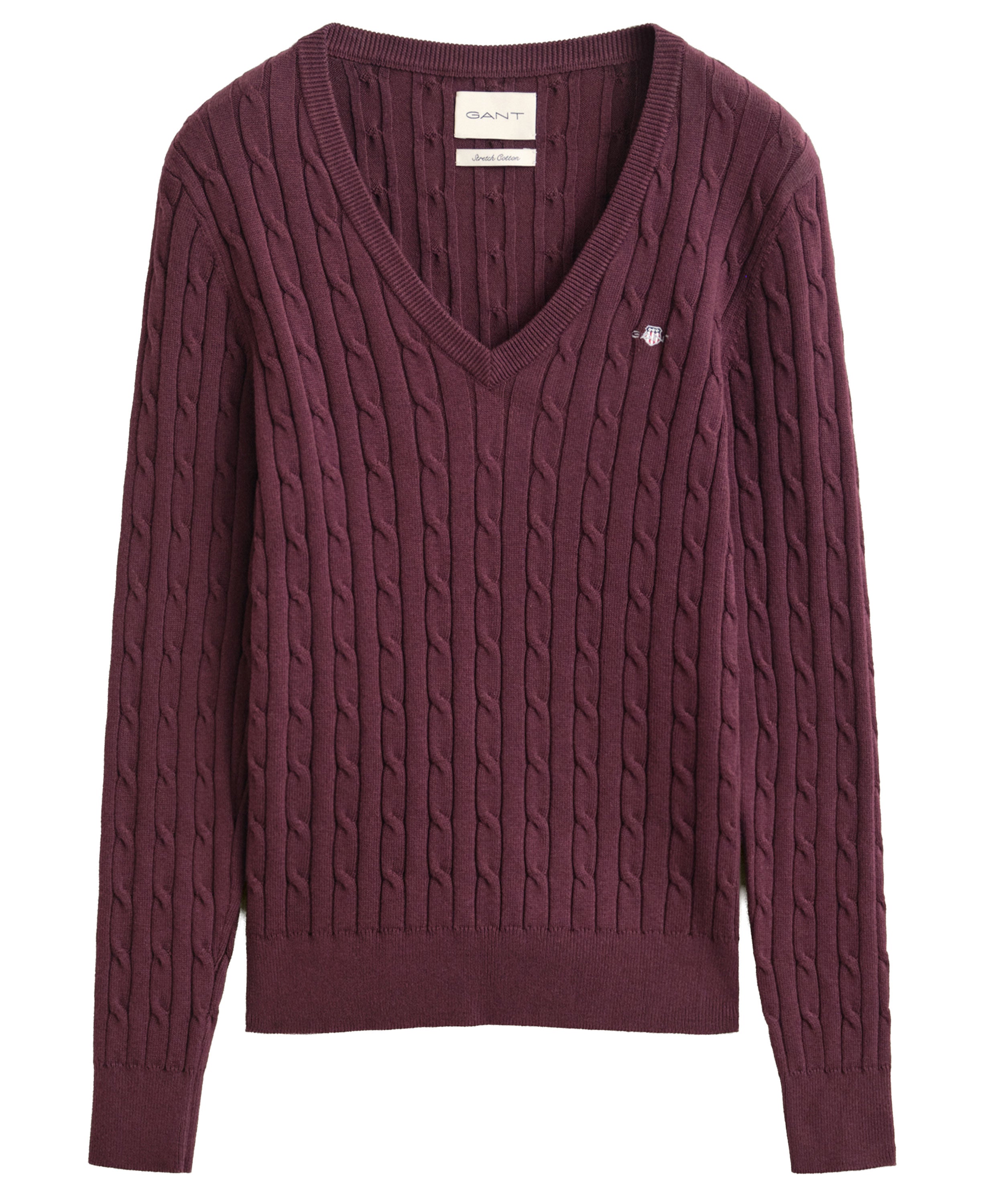 Stretch Cotton Cable V-Neck - Darkened Wine