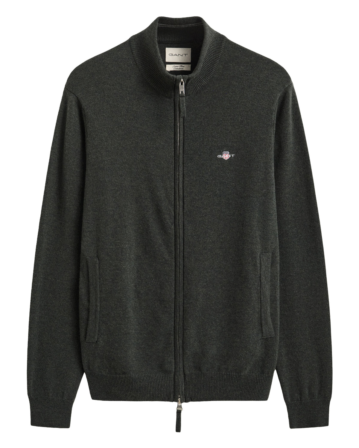 Superfine Lambswool Zip Cardigan - Dark Moss Green