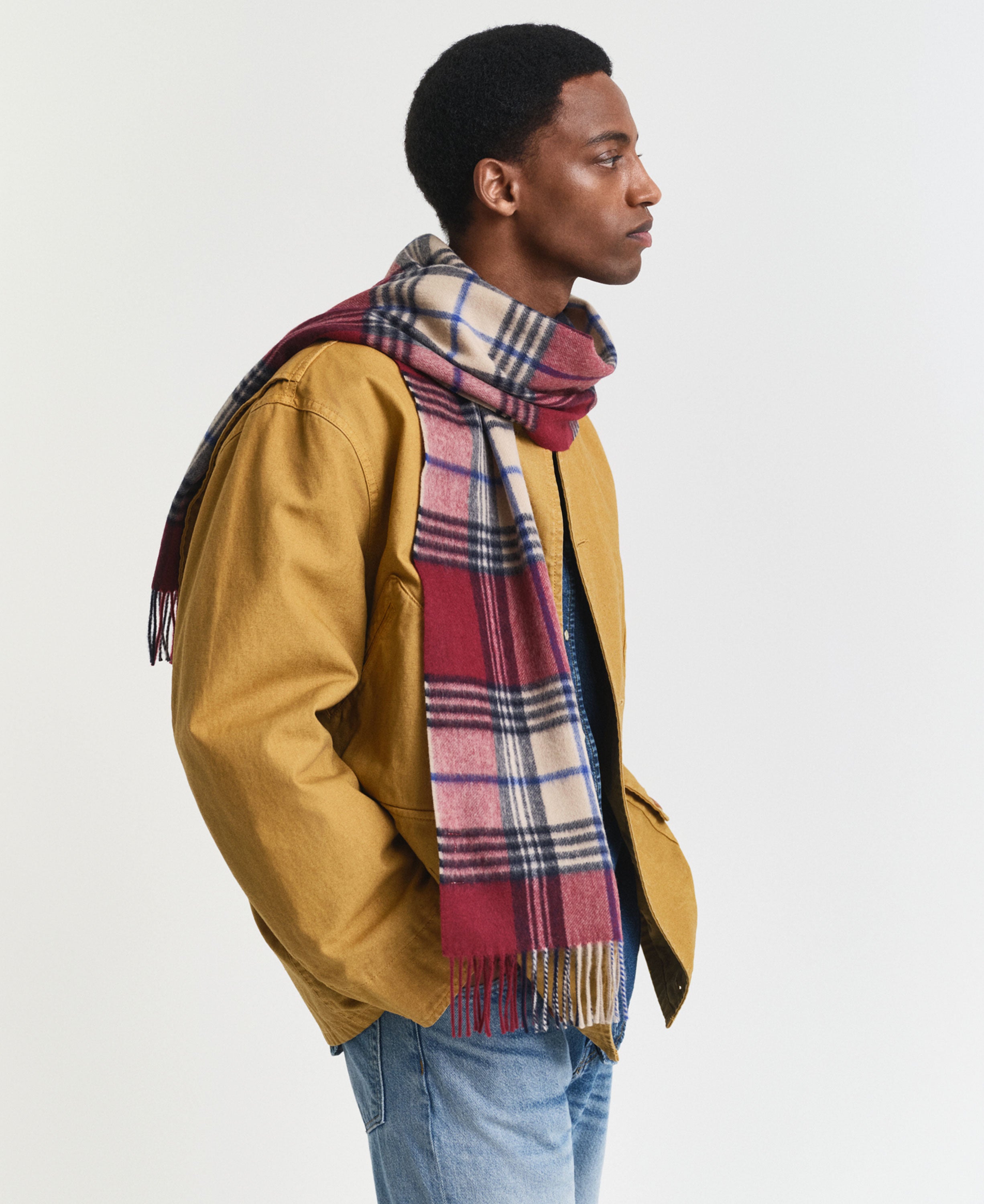 Wool Checked Scarf - Plumped Red