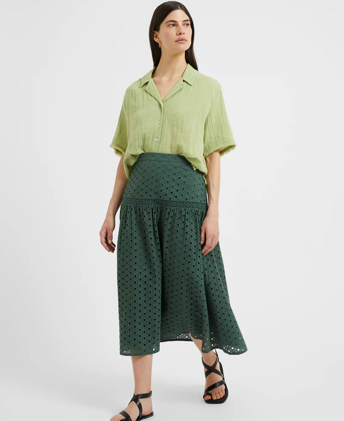 Atol Embroidery Midi Skirt - Tropical Green