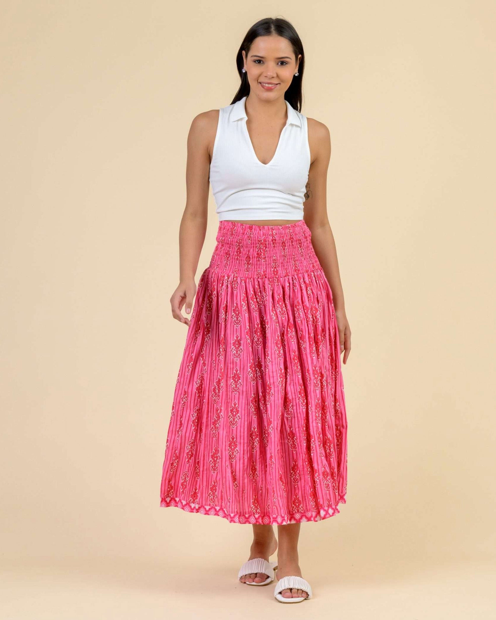 Arista Stretch Waist Skirt - Stripe Pink