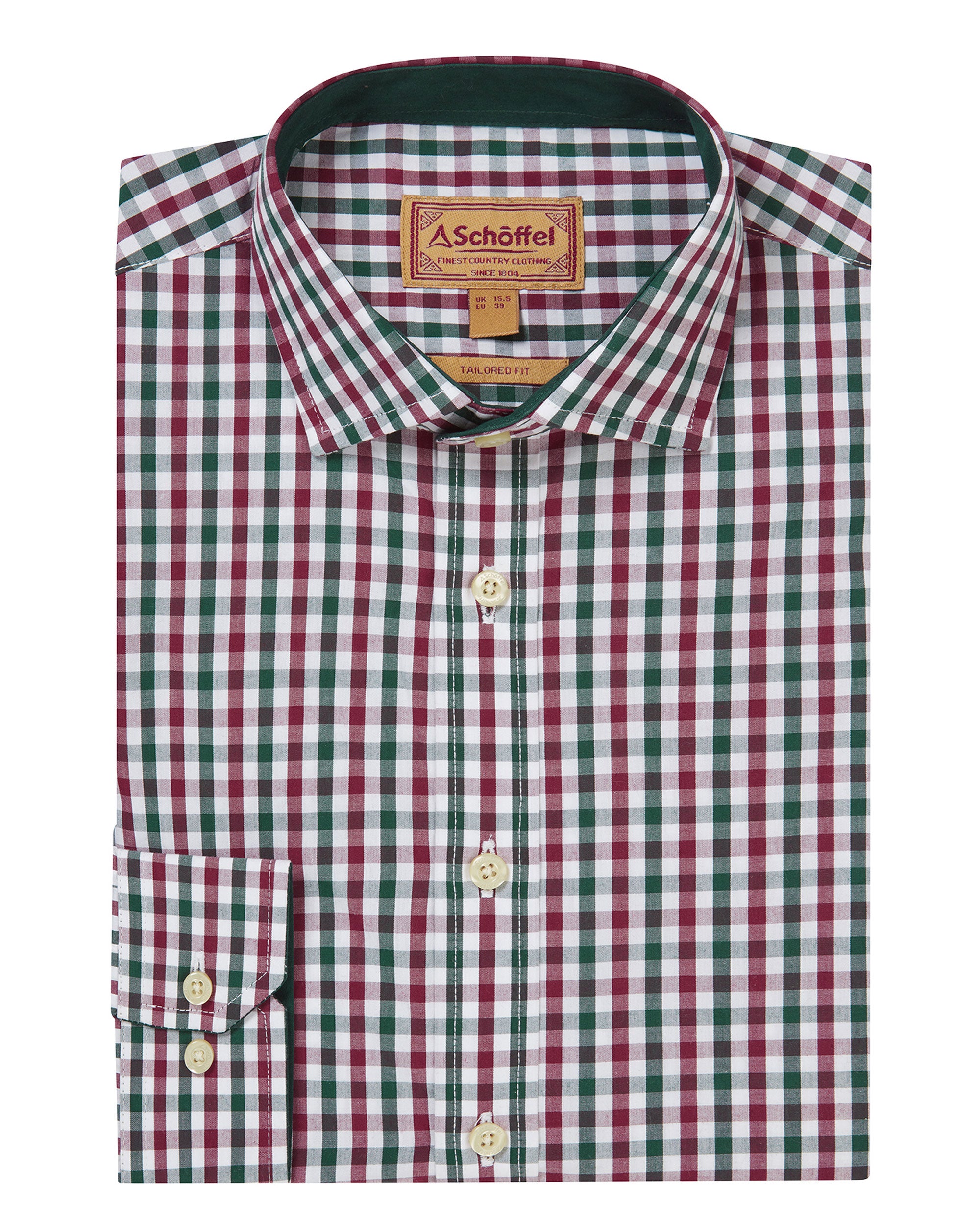 Hebden Tailored Shirt - Deep Pine/Burgundy