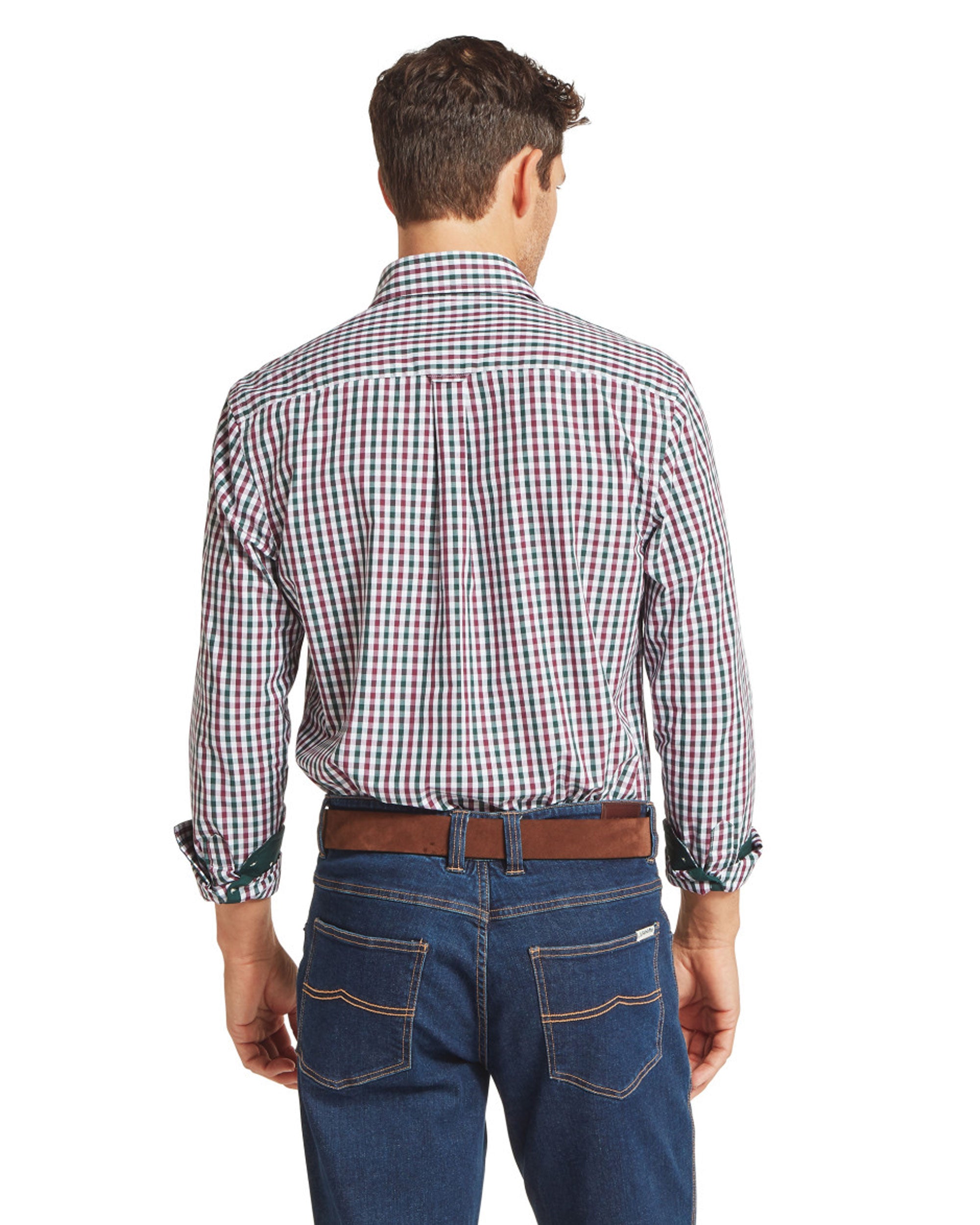 Hebden Tailored Shirt - Deep Pine/Burgundy