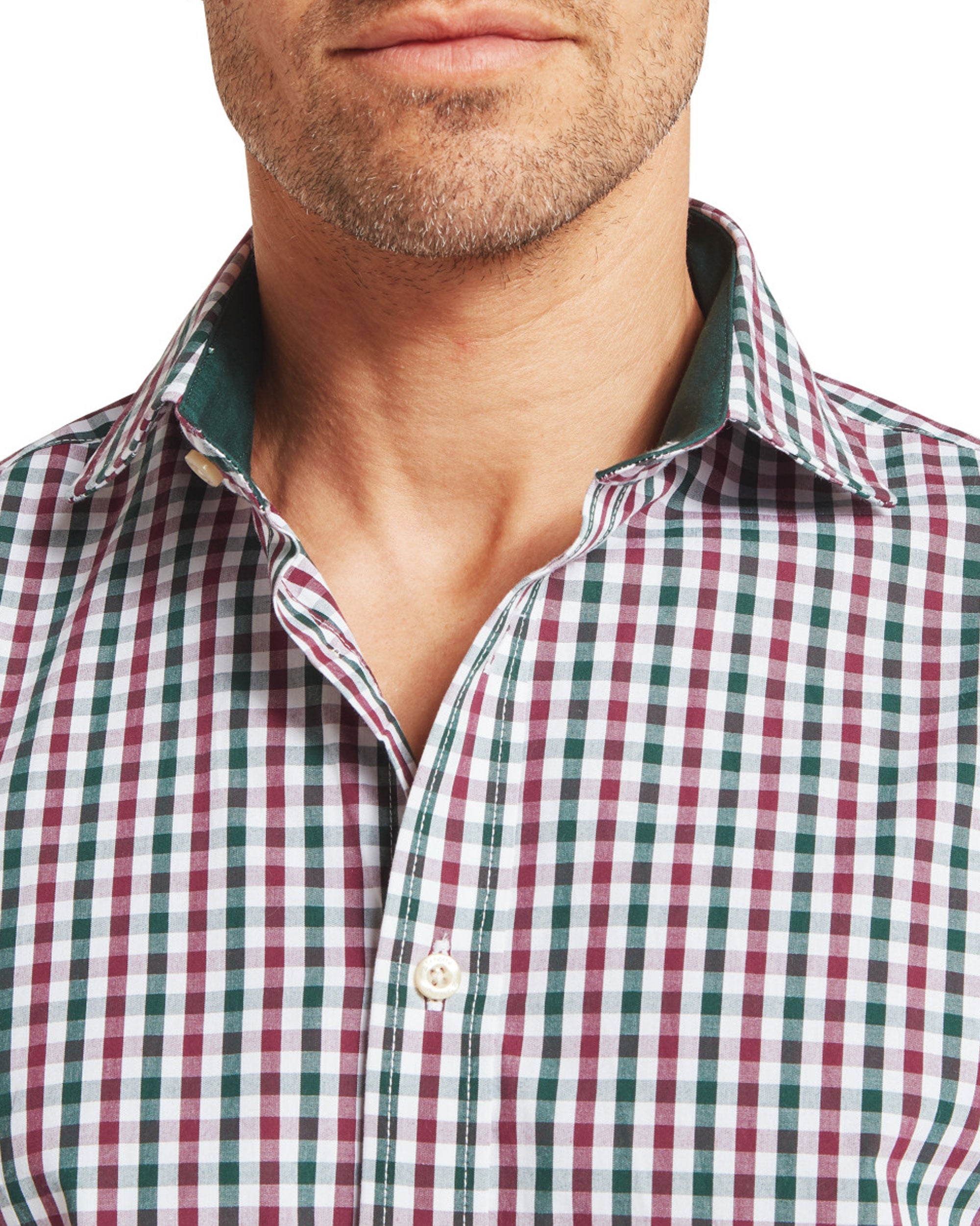 Hebden Tailored Shirt - Deep Pine/Burgundy