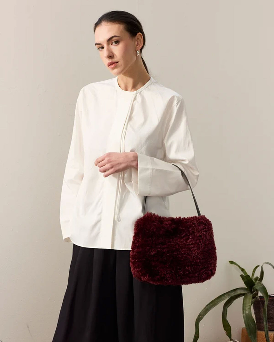 Arc Bag - Burgundy Faux Sheepskin