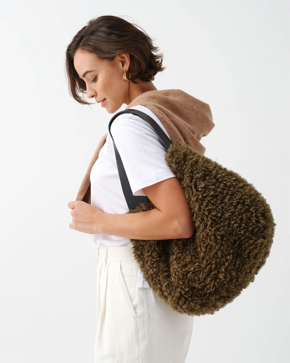 Slouch Bag - Forest Green Faux Sheepskin