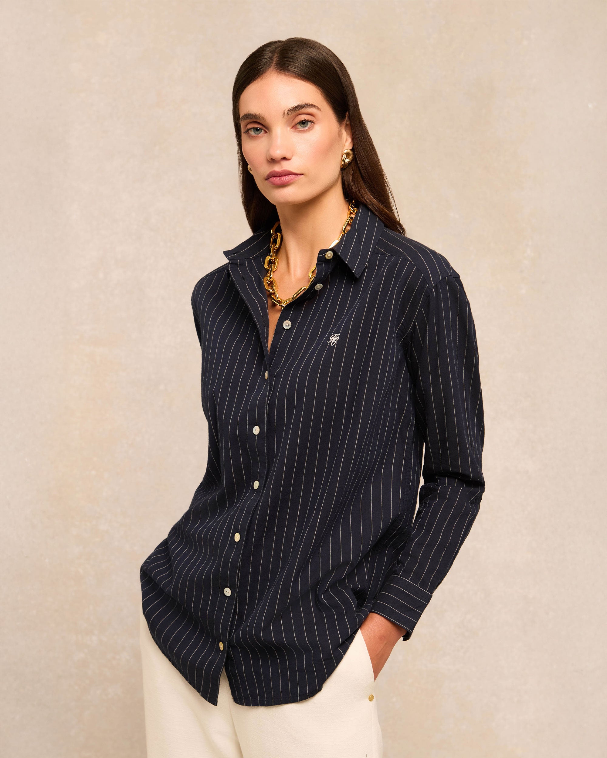 Athena Shirt - Navy Pinstripe