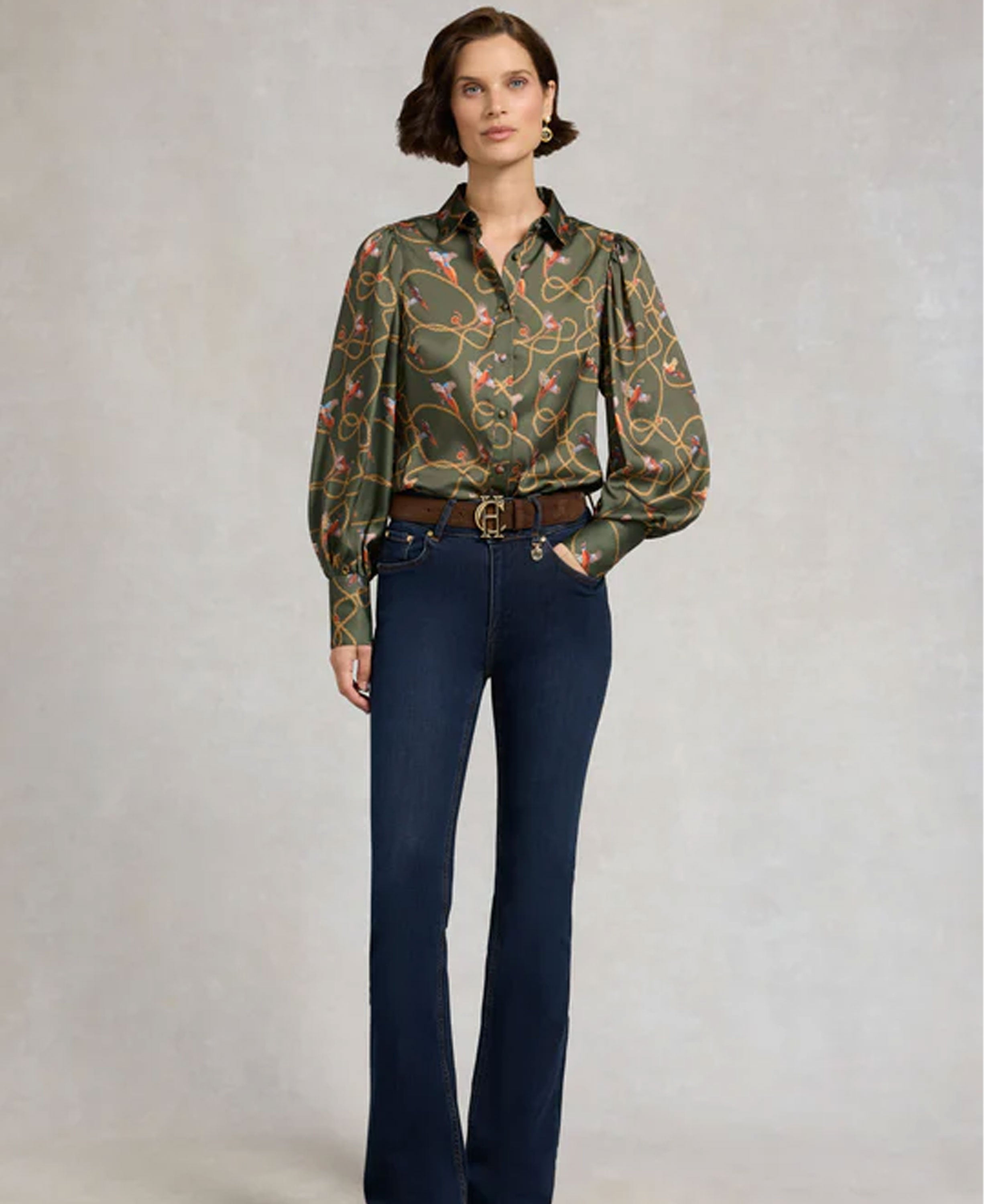 Isla Satin Shirt - Khaki Pheasant