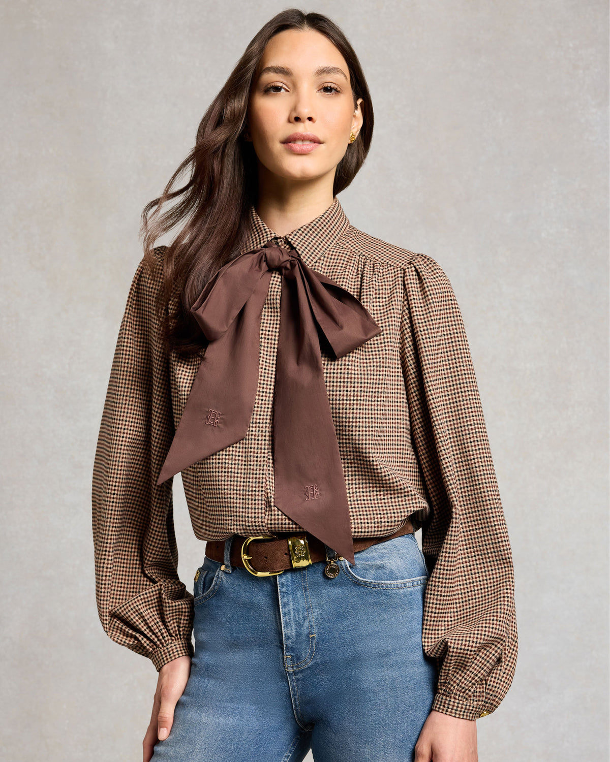 Burford Blouse - Coffee Gingham