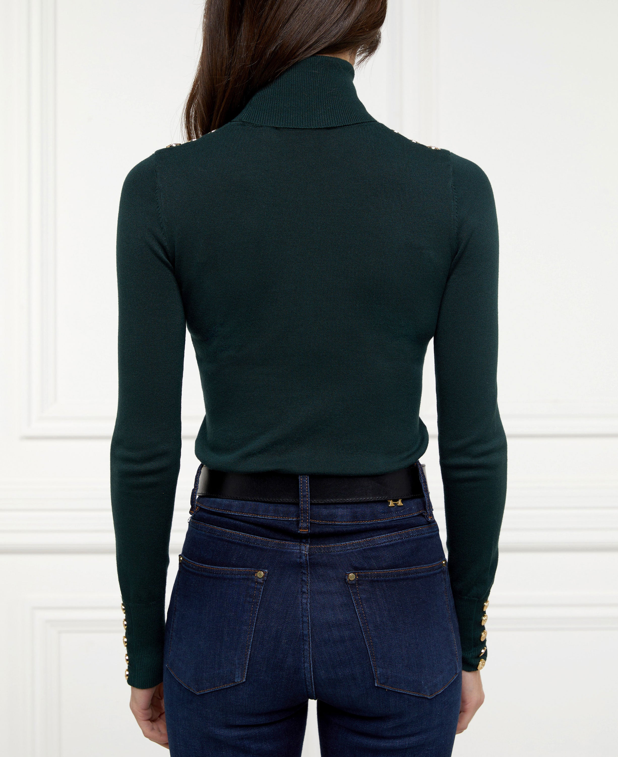 Buttoned Knit Roll Neck - Deep Emerald