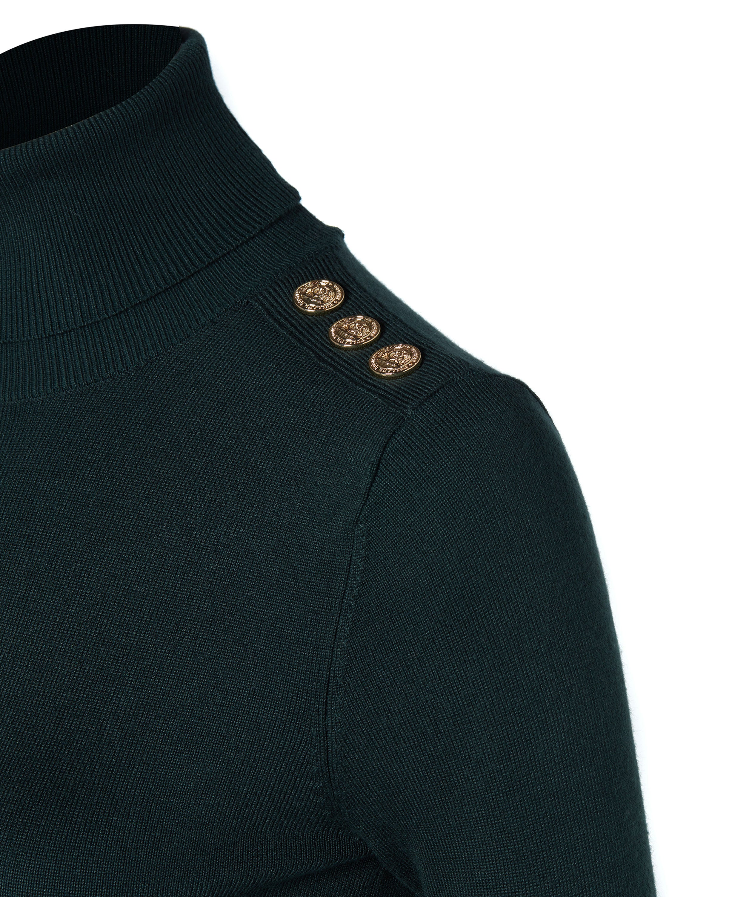 Buttoned Knit Roll Neck - Deep Emerald