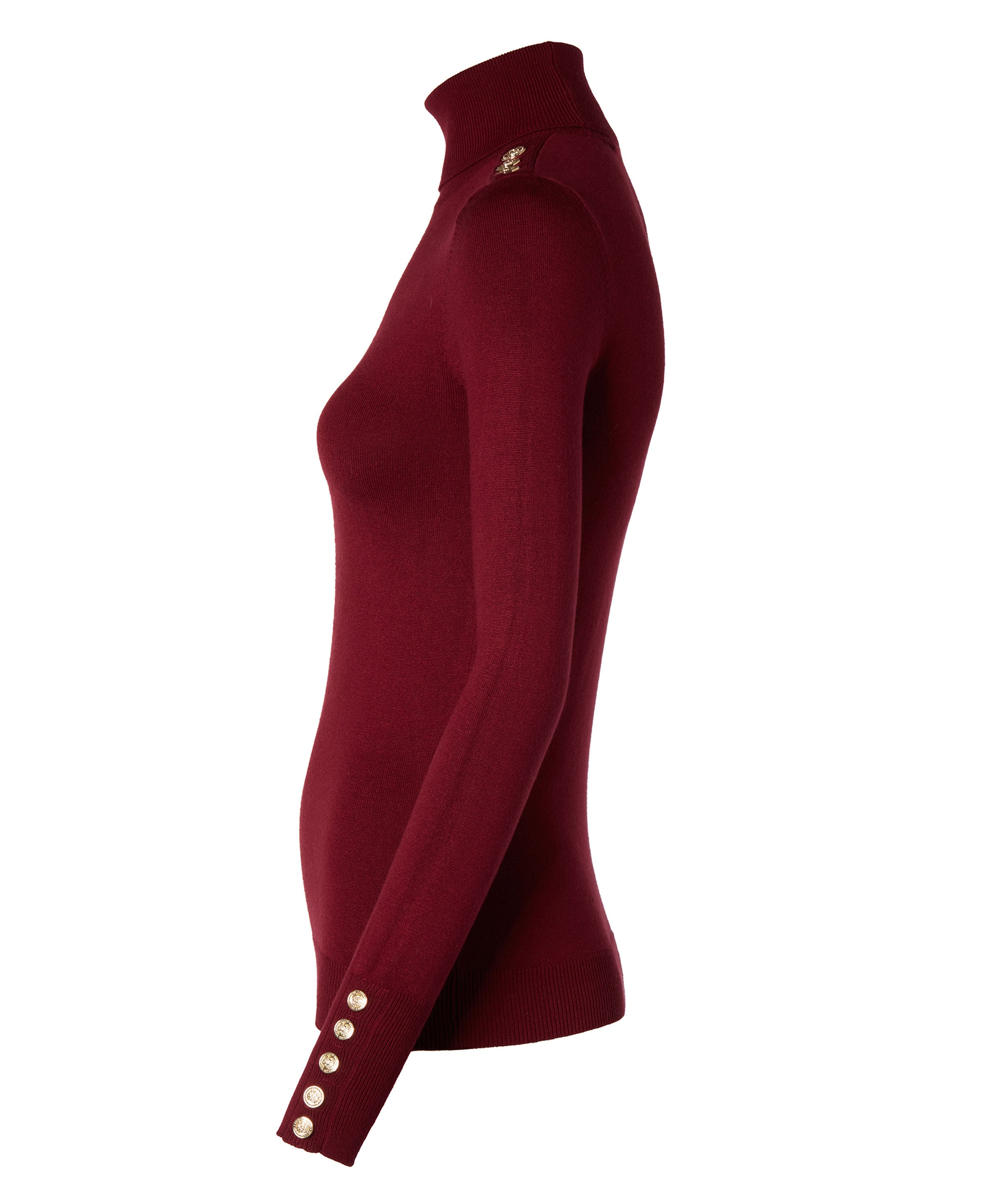 Buttoned Knit Roll Neck - Wine