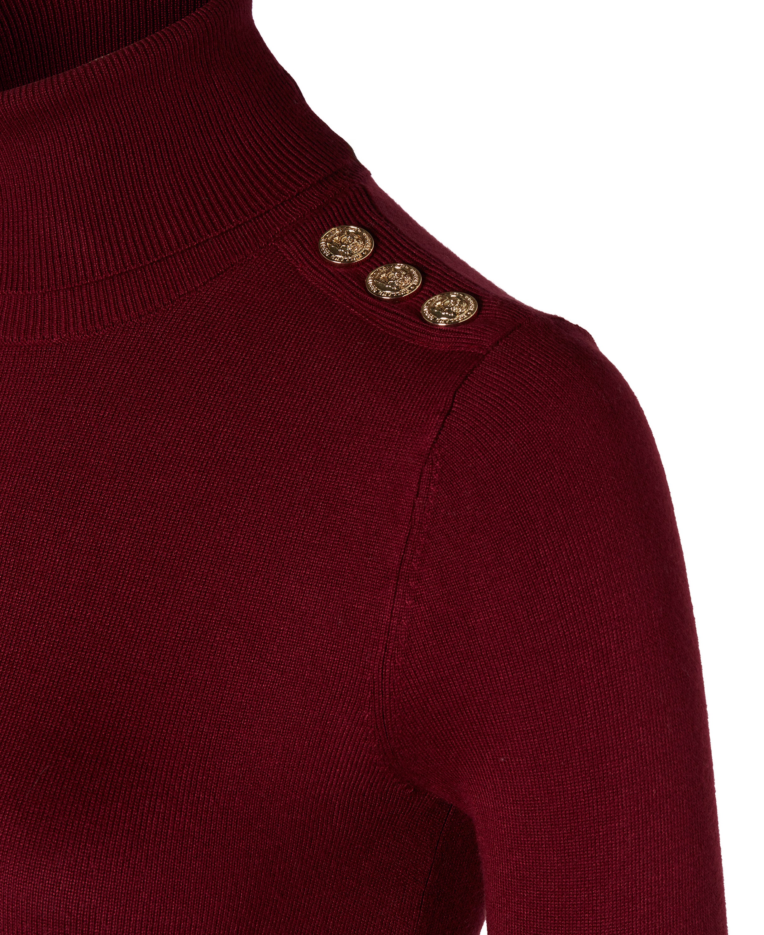 Buttoned Knit Roll Neck - Wine