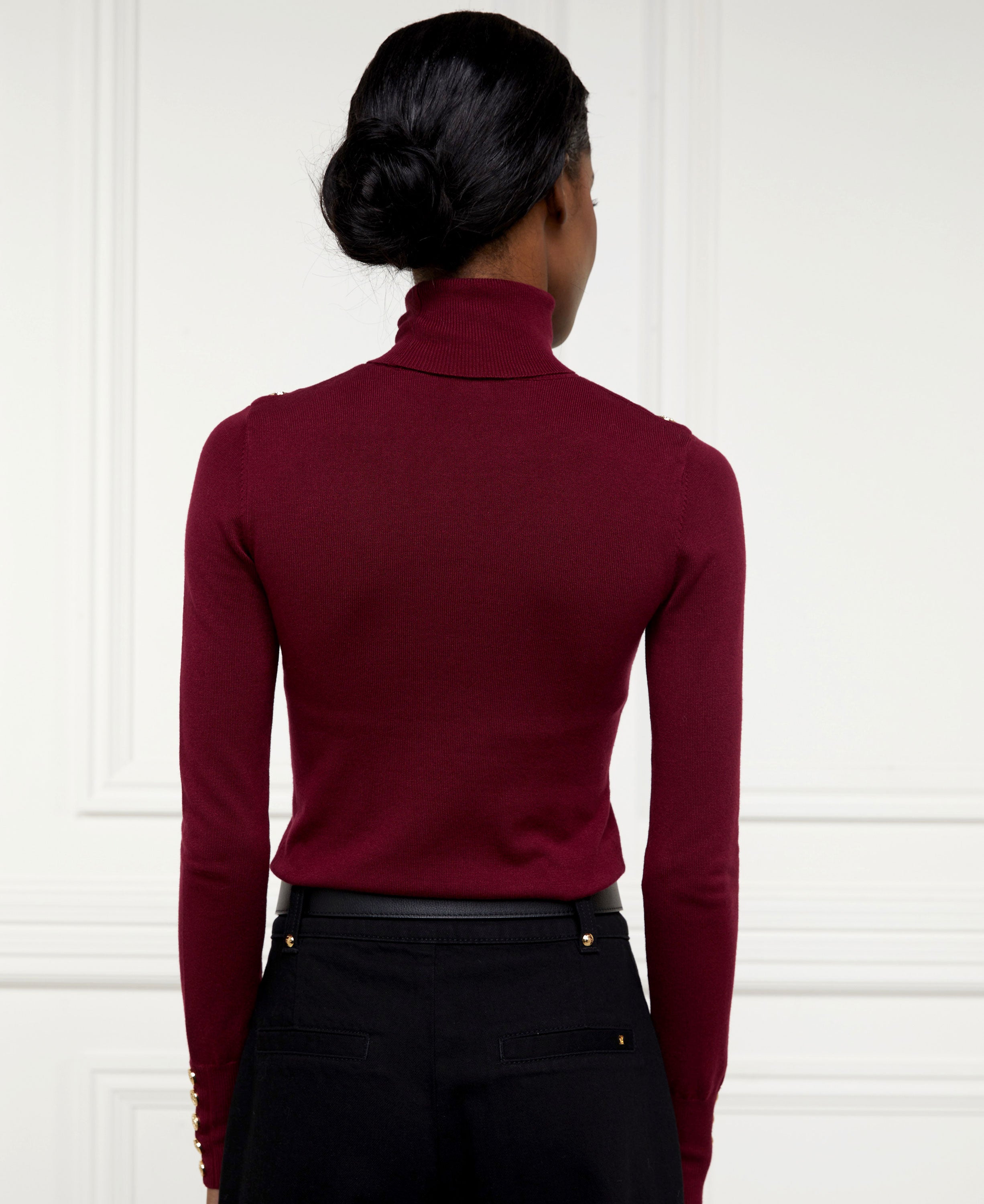 Buttoned Knit Roll Neck - Wine