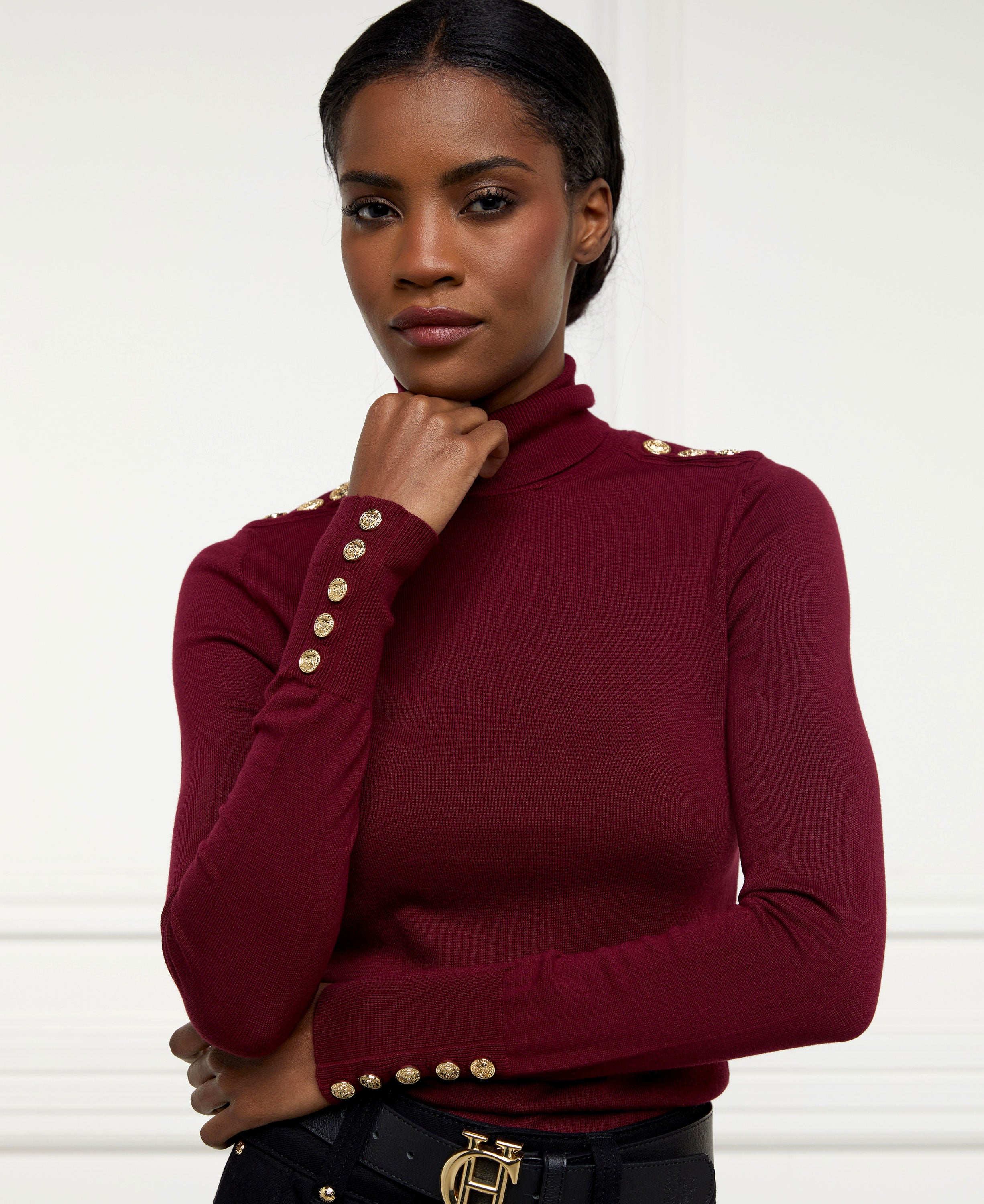 Buttoned Knit Roll Neck - Wine