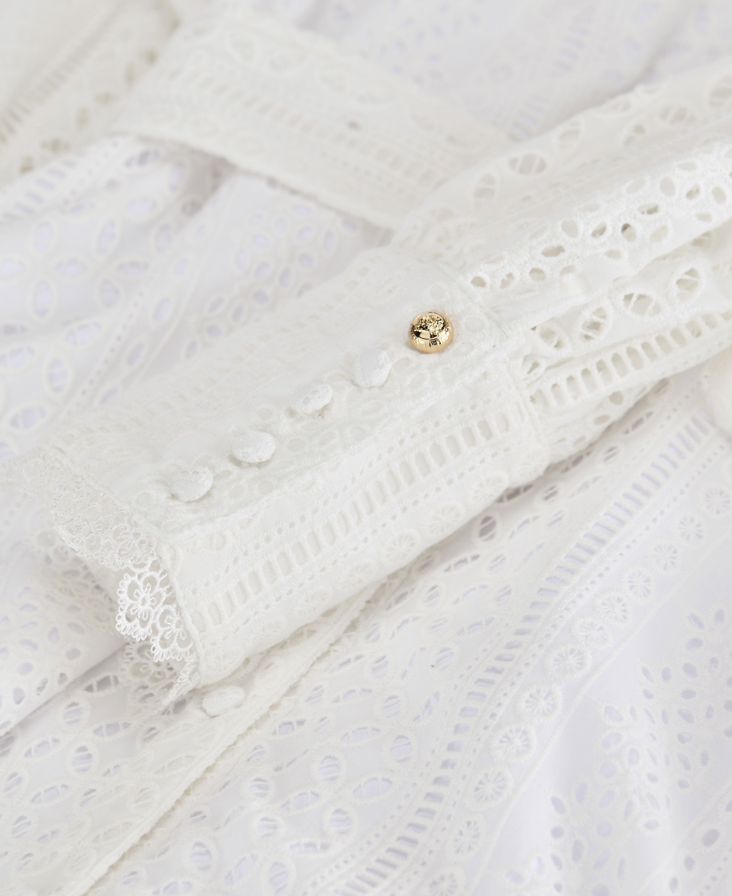 Collarless Broderie Mini Dress - White