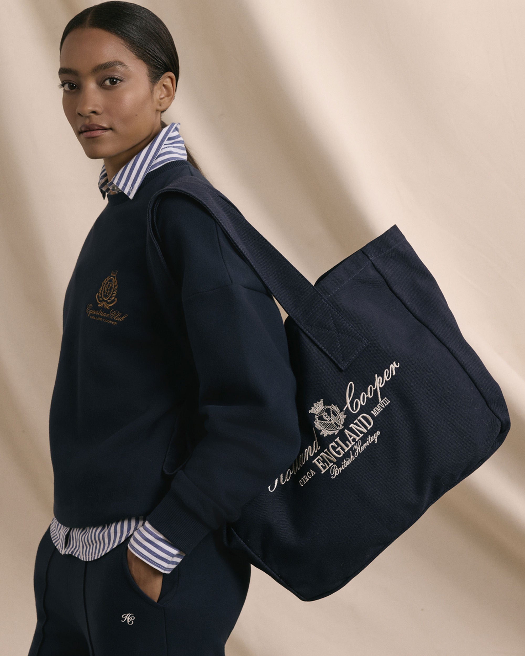 Essential Tote Bag - Navy Ecru