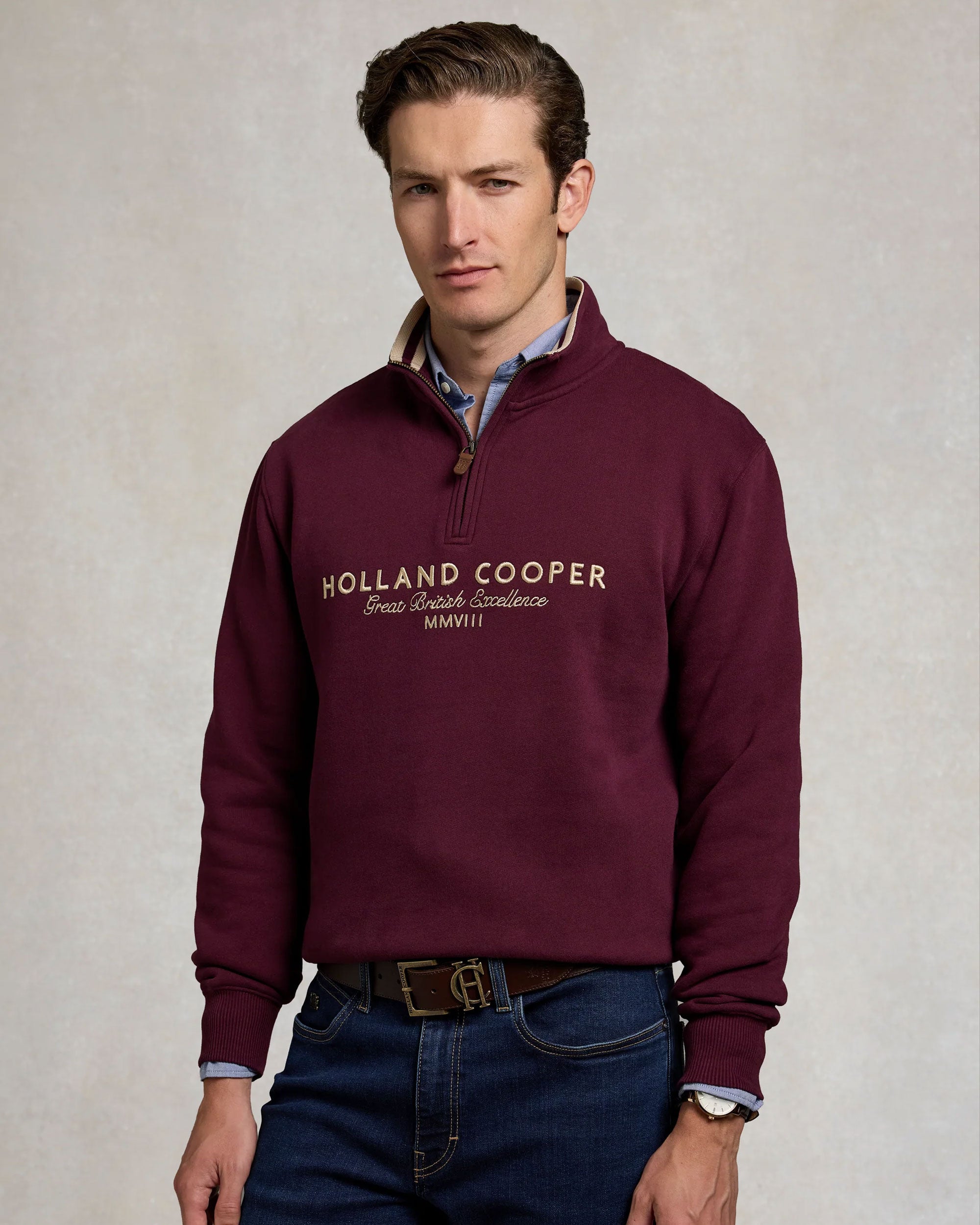 Heritage Quarter Zip Sweat - Mulberry