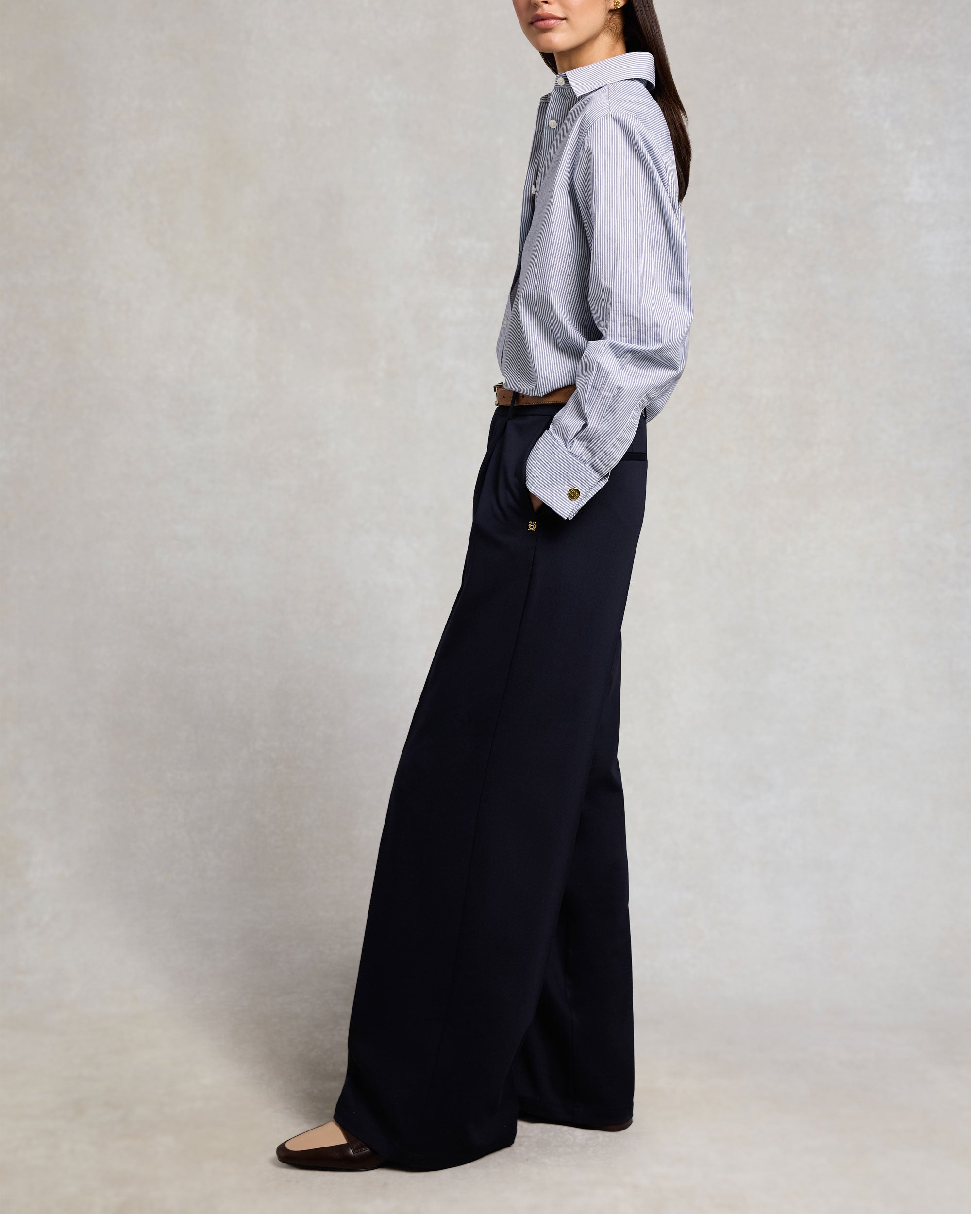 Pleated Wide Leg Trouser - Ink Navy