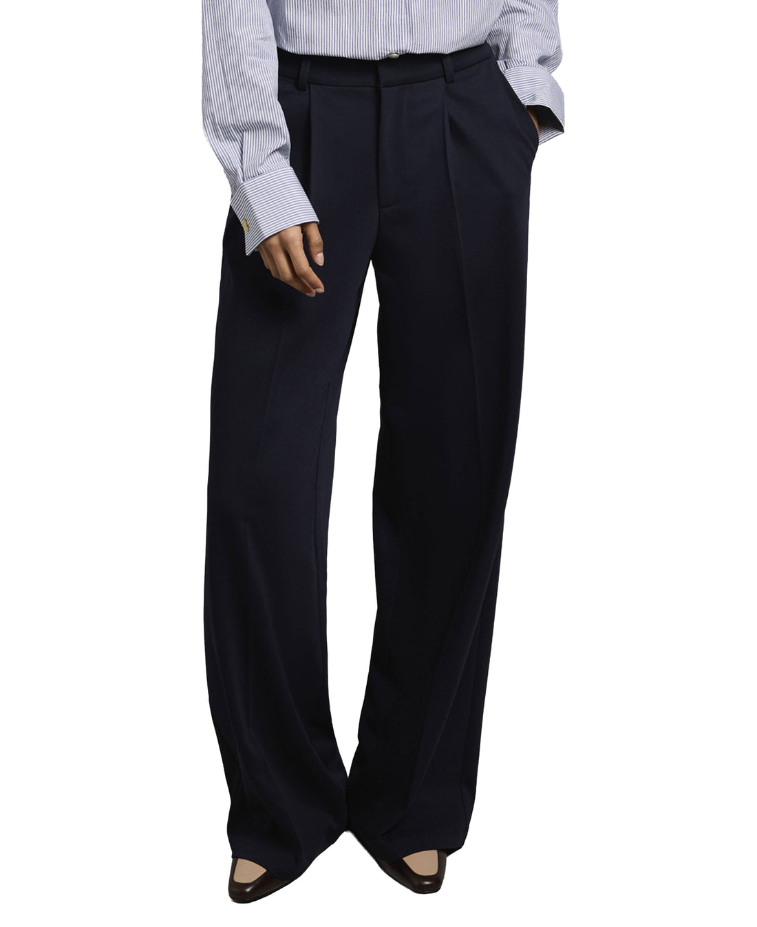 Pleated Wide Leg Trouser - Ink Navy