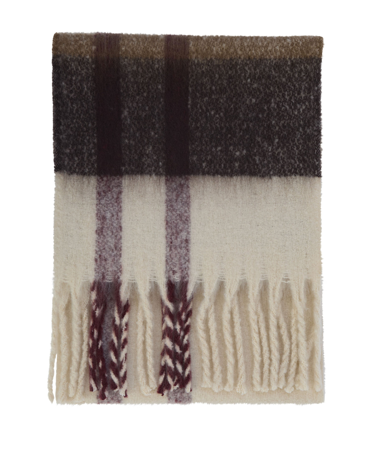 Isla Tartan Boucle Scarf - Ecru Muted Tartan