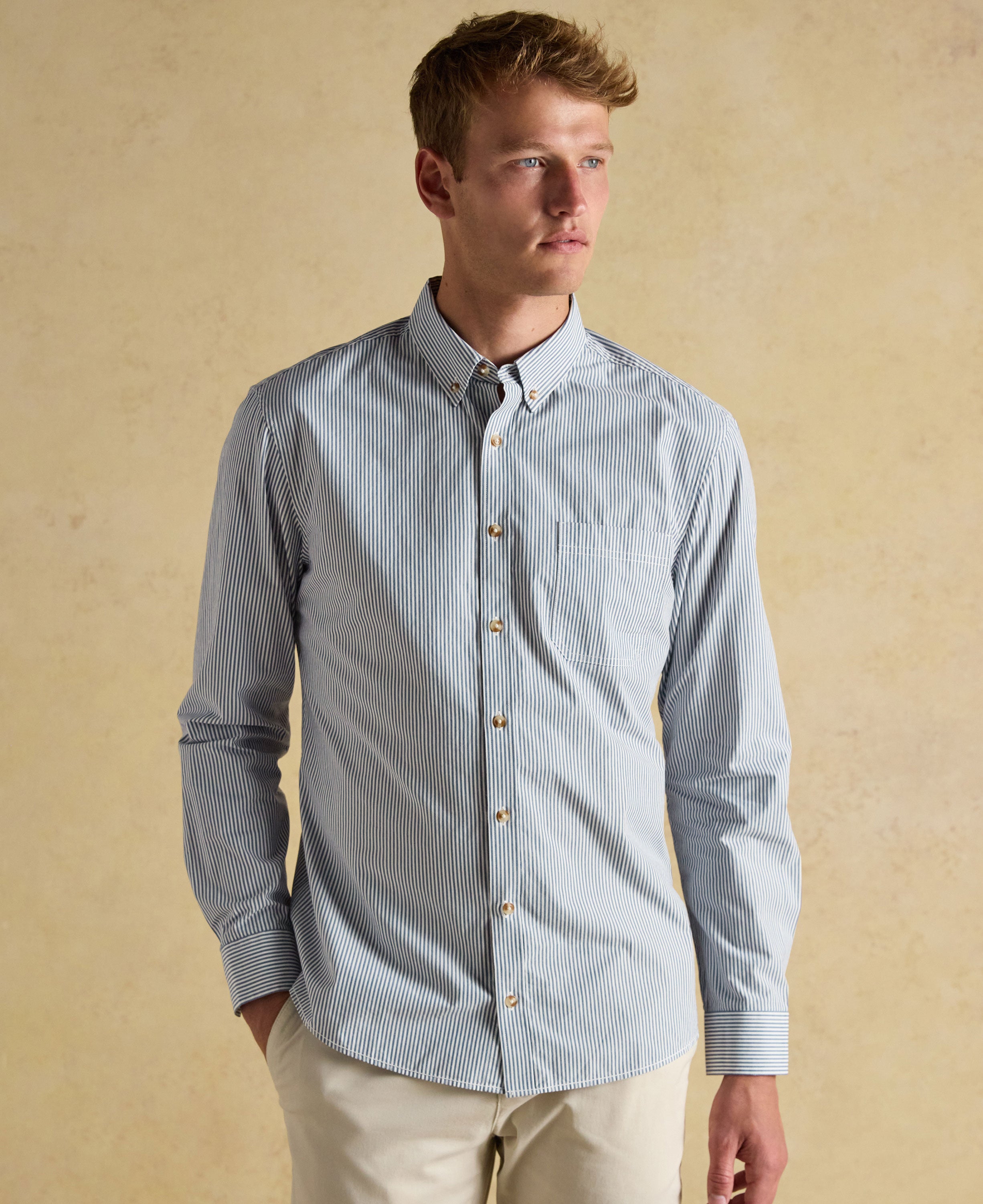 Classic Poplin Stripe Shirt - Navy
