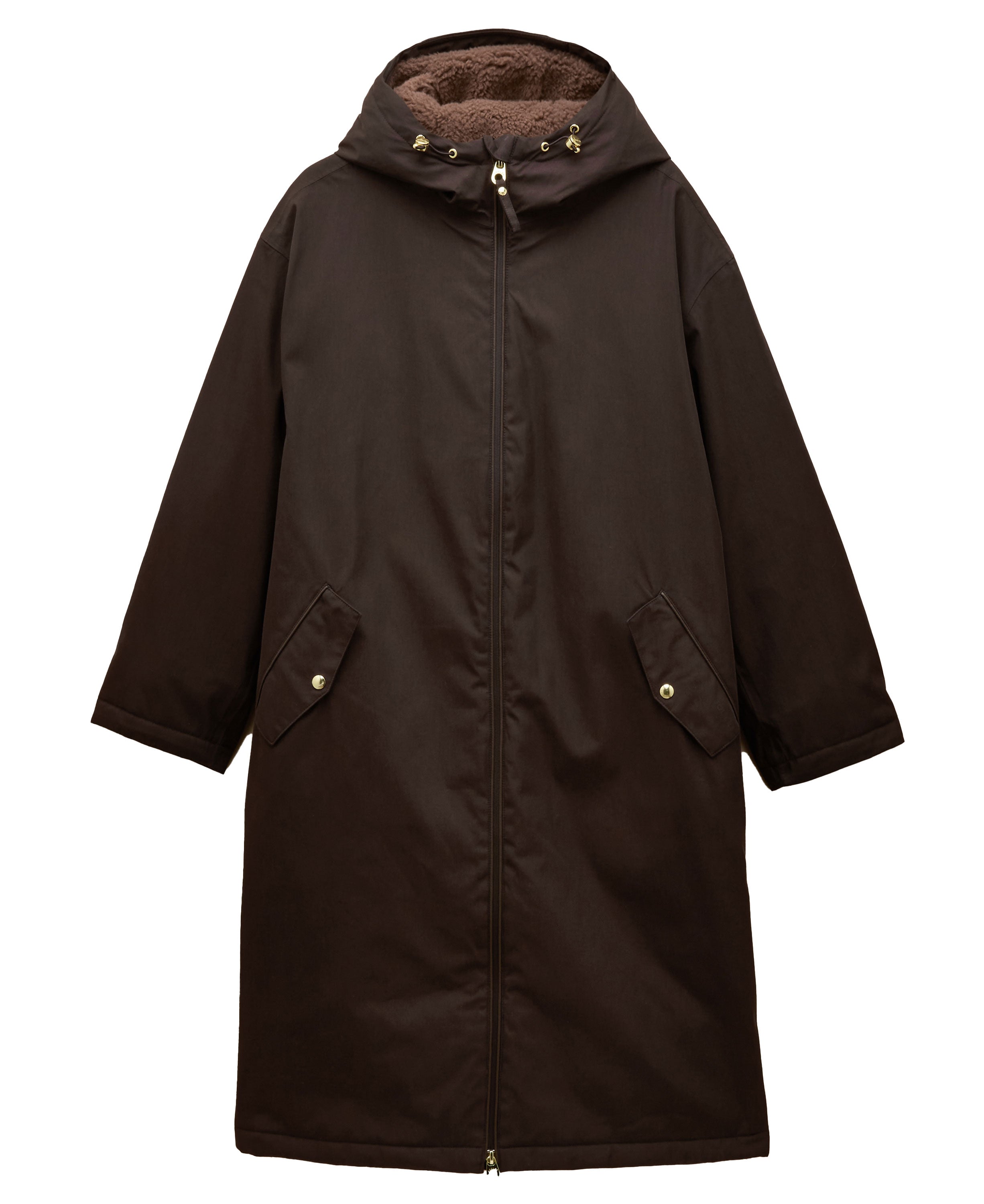 Coverall Oversized Fleece Lined Waterproof Coat - Chocolate
