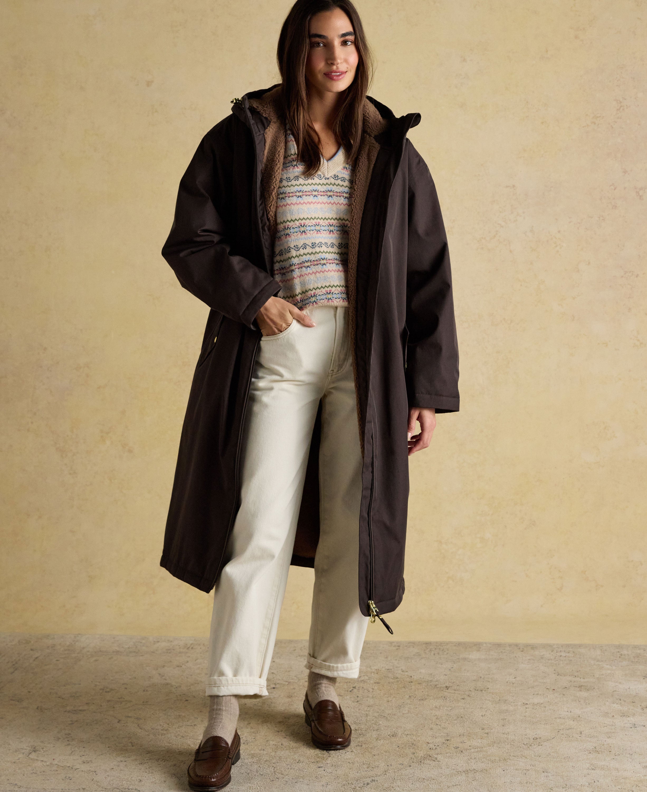 Coverall Oversized Fleece Lined Waterproof Coat - Chocolate