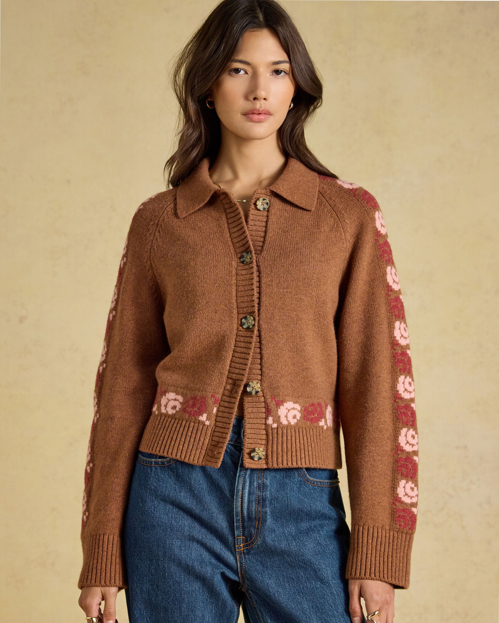 Cowboy Collared Cardigan - Tan Brown