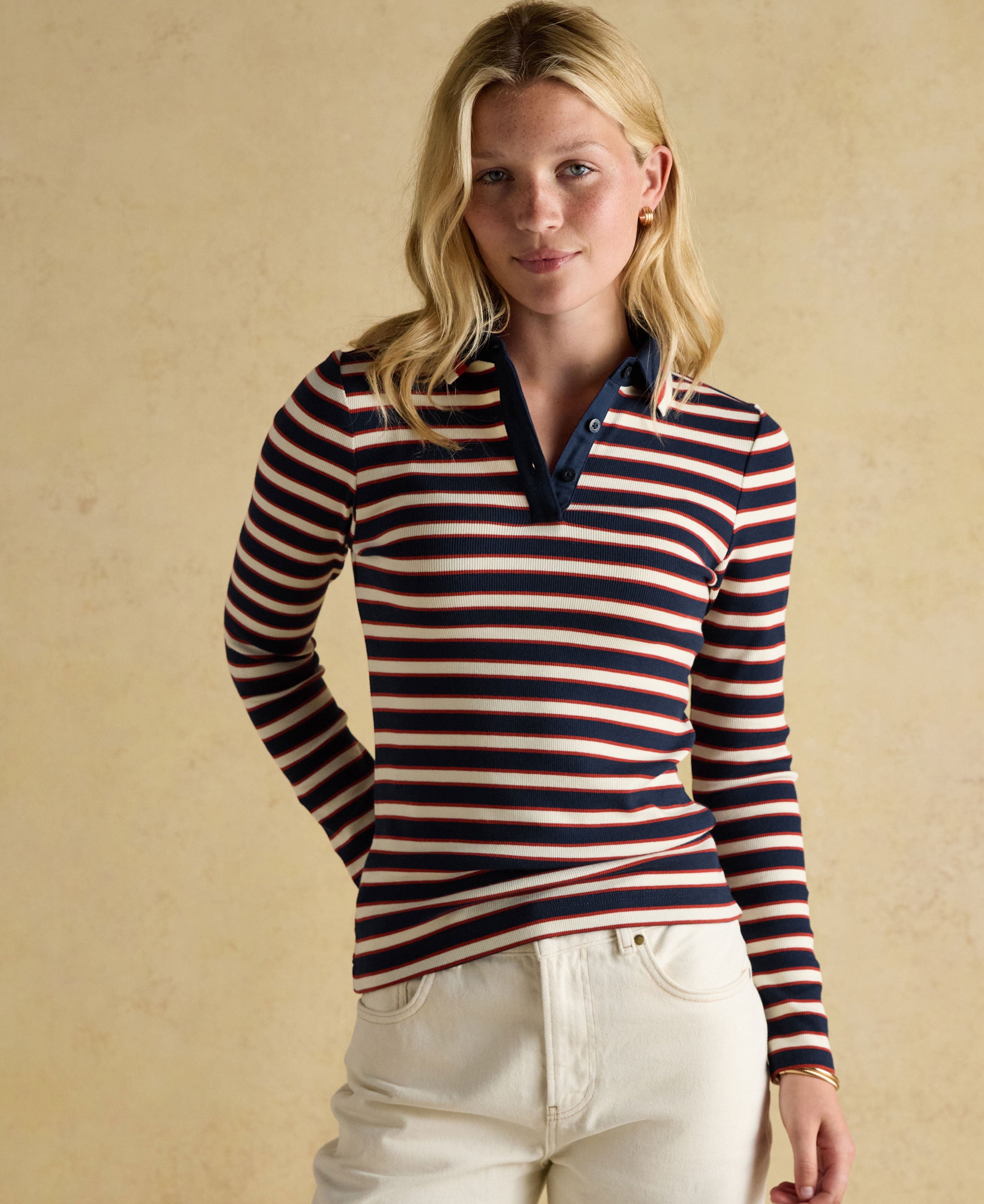 Fairfield Ribbed Polo Shirt - Navy/Red