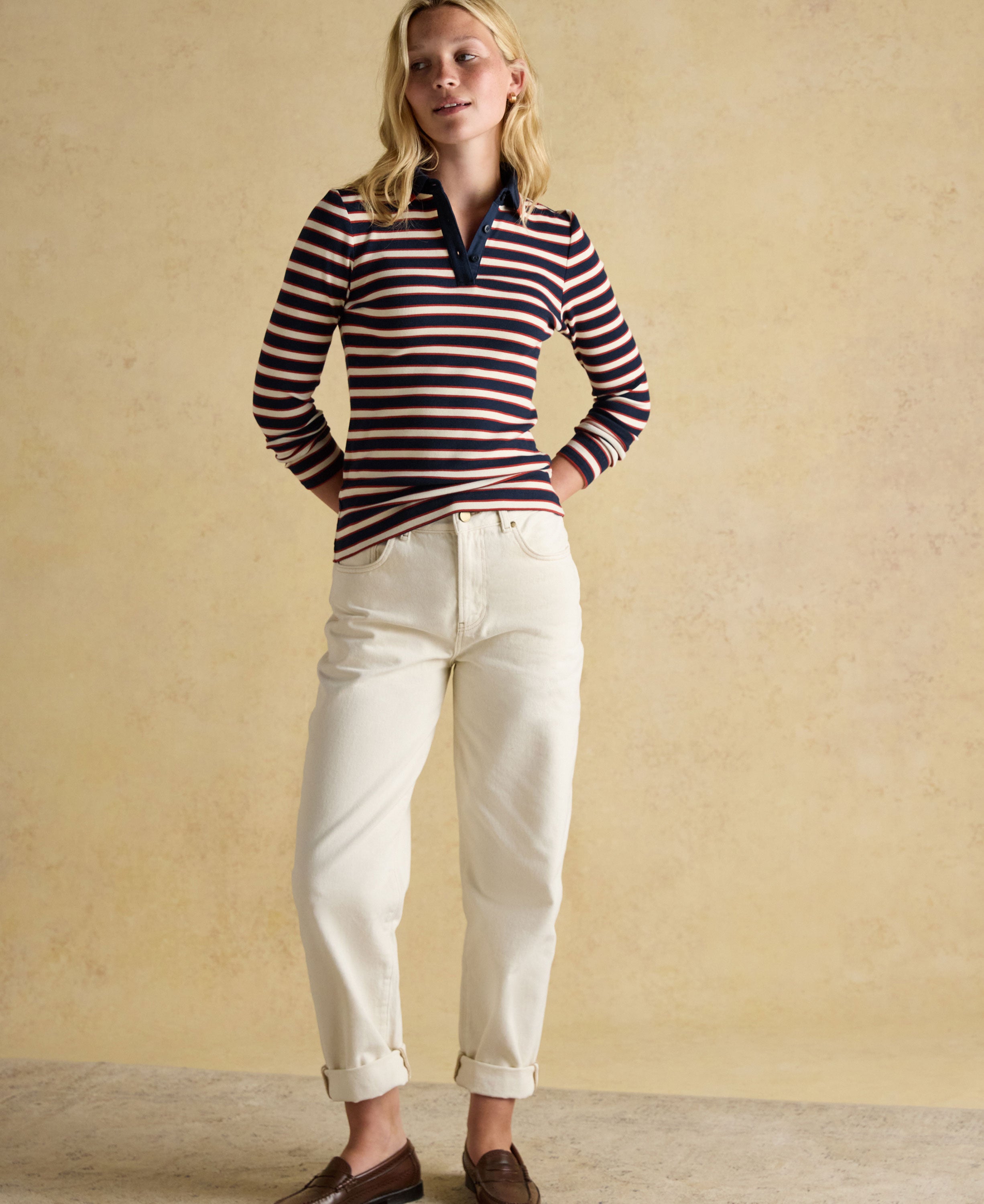 Fairfield Ribbed Polo Shirt - Navy/Red
