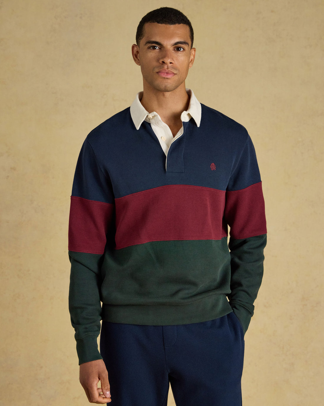 French Rib Rugby Shirt - Green/Navy