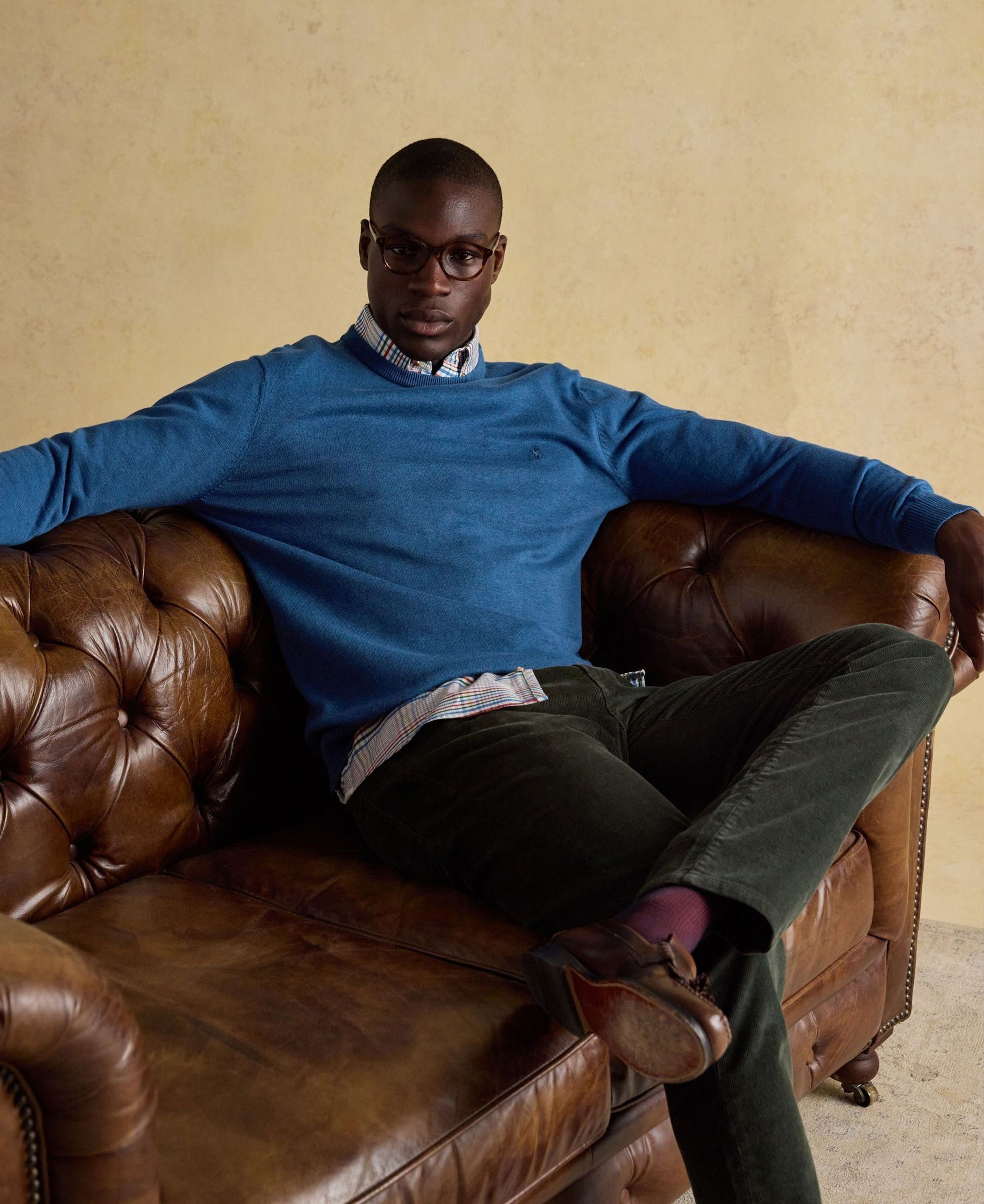 Hillside Crew Neck Knitted Jumper - Blue