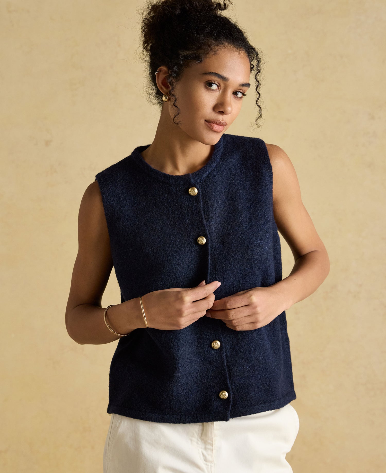 Holly Button Through Knitted Vest - Navy