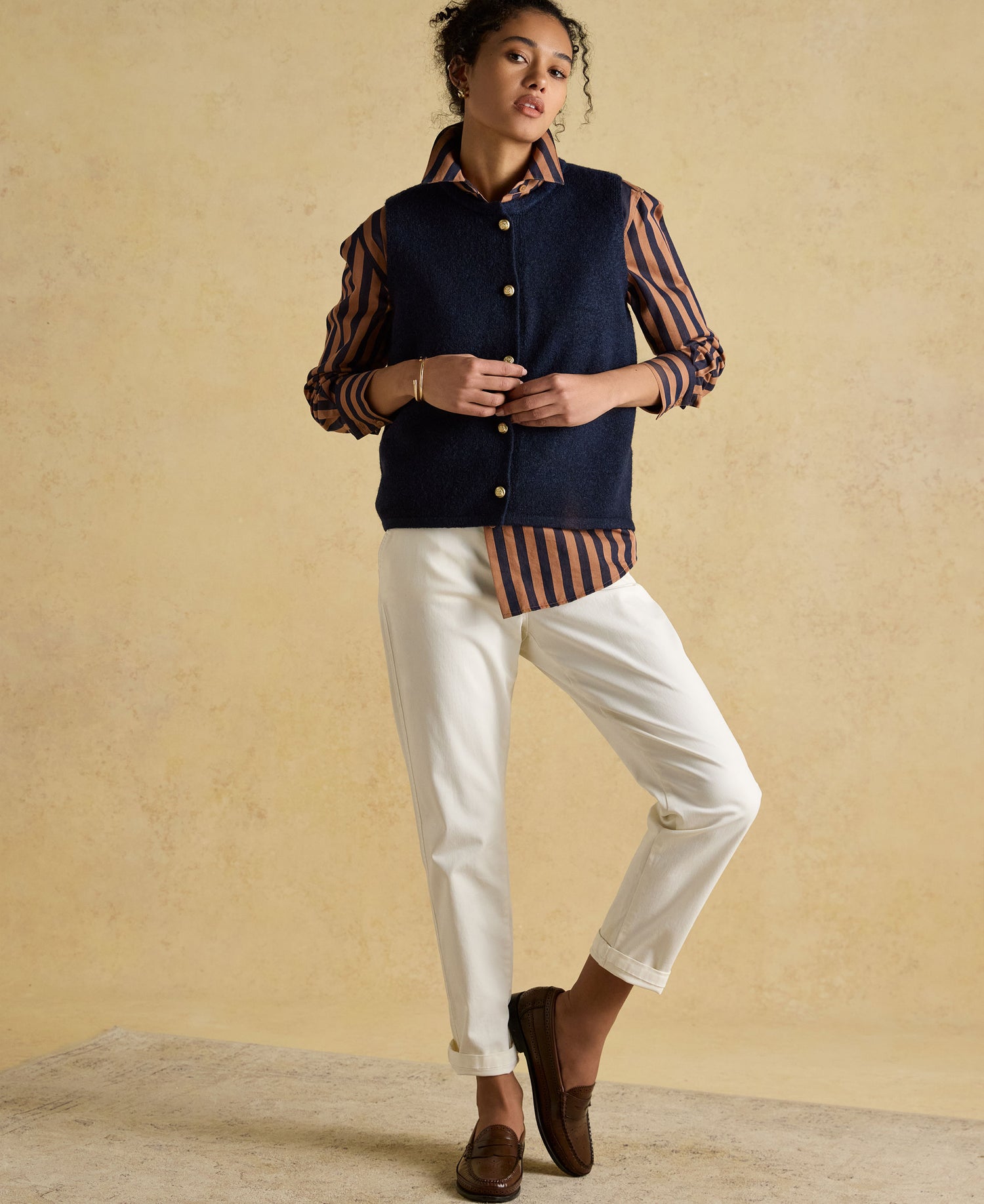 Holly Button Through Knitted Vest - Navy