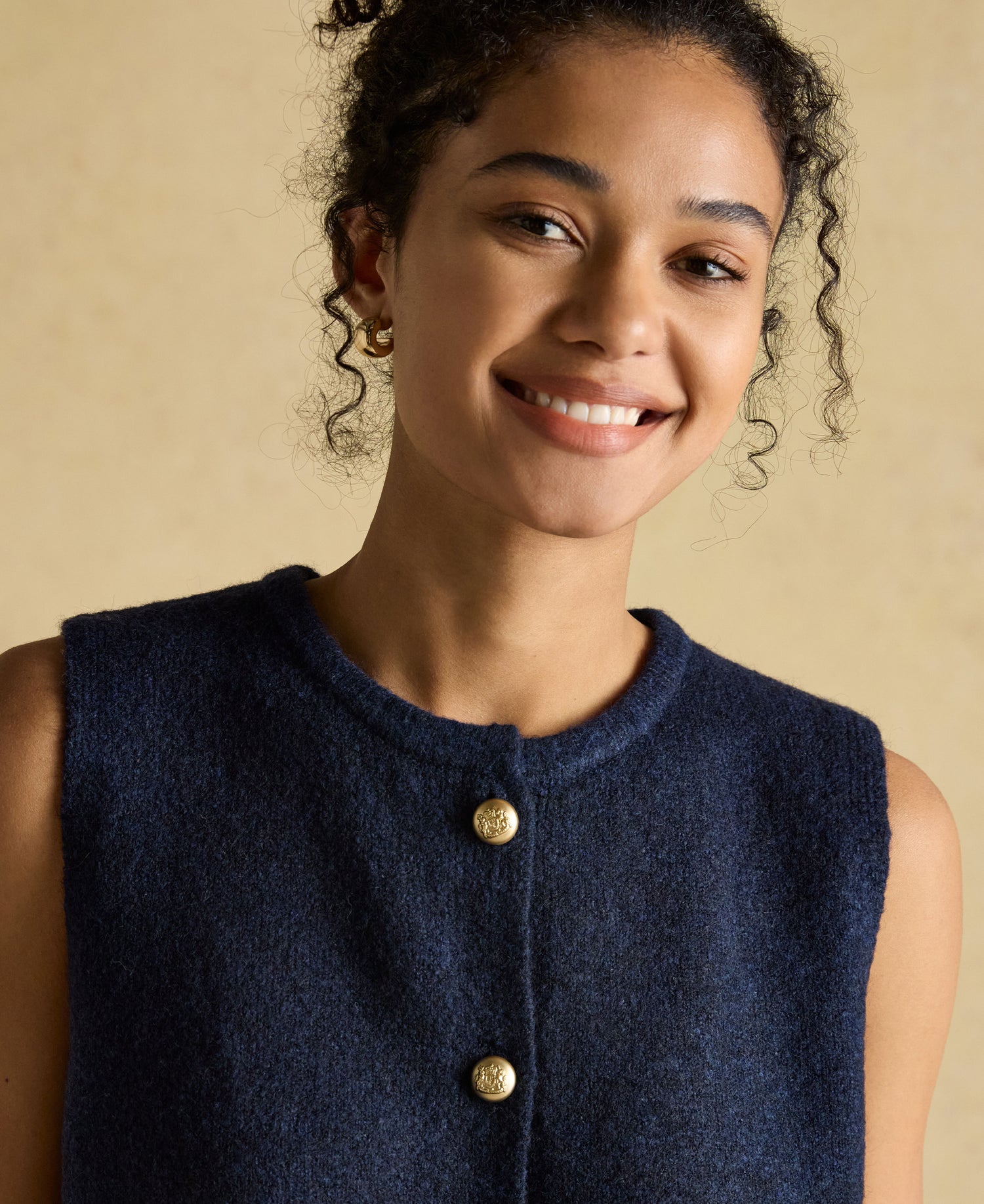 Holly Button Through Knitted Vest - Navy
