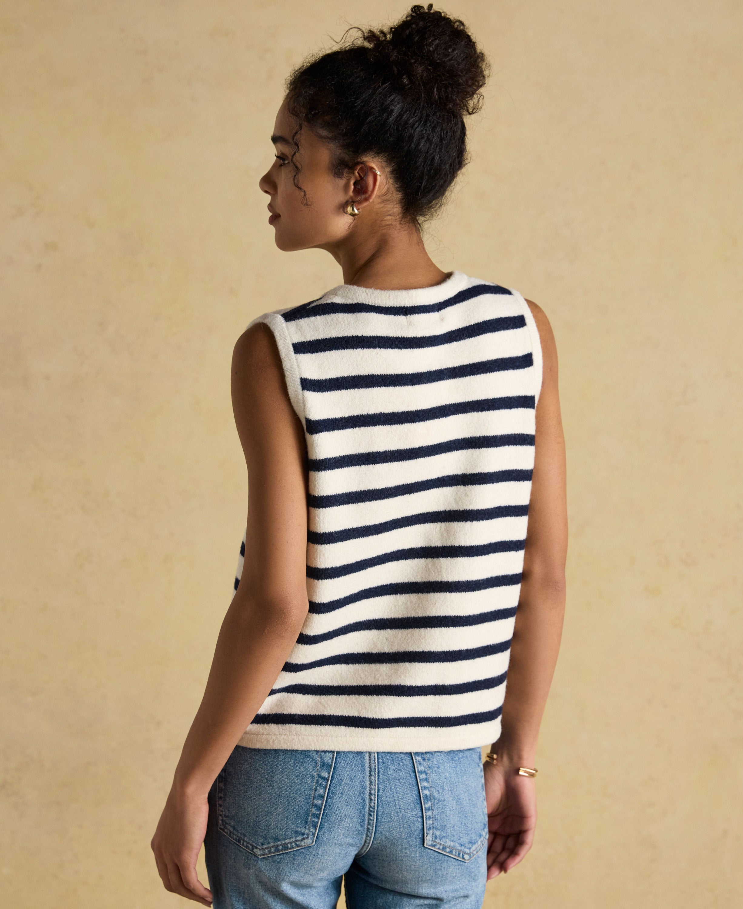 Holly Button Tank Top - Cream/Navy