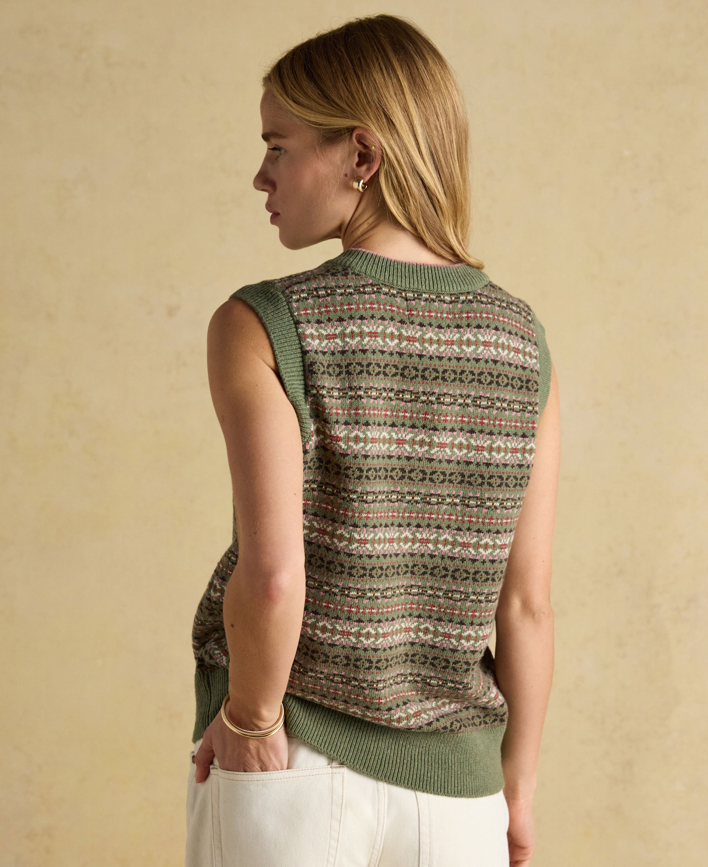 Islay V-Neck Fairisle Tank - Green