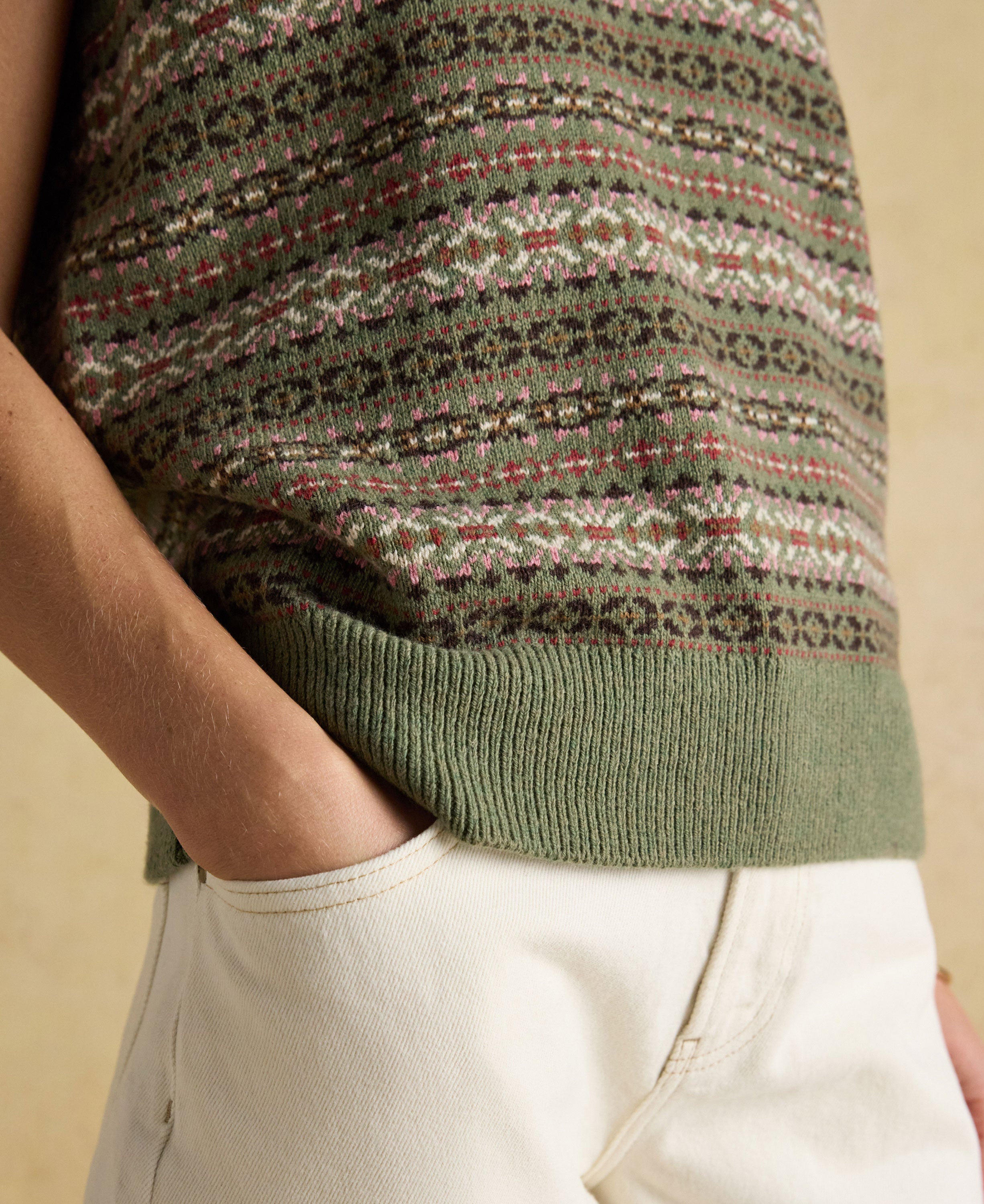 Islay V-Neck Fairisle Tank - Green