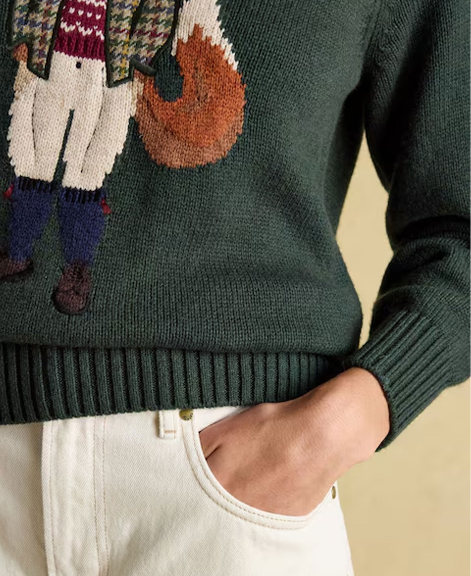 Jonty Intarsia Crew Neck Jumper - Green
